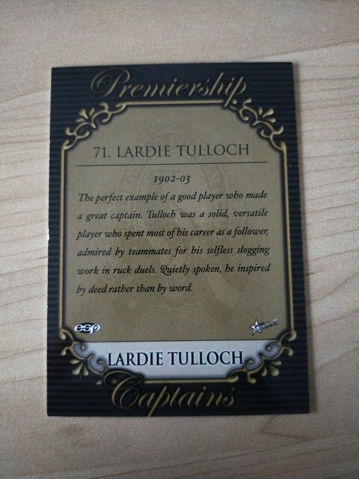 Select ESP Official AFL Collingwood Team Of The Century Lardie Tulloch (71) - Image 2