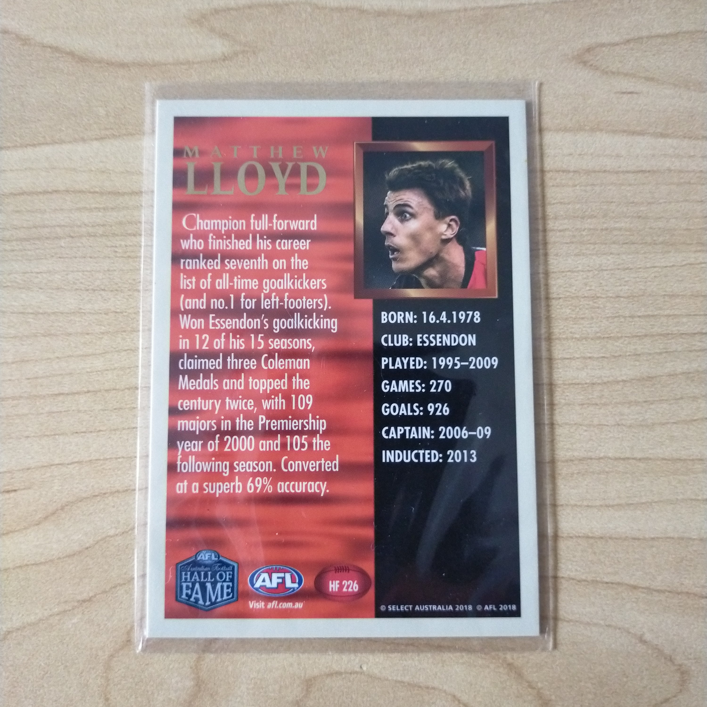 Select Hall of Fame Matthew Lloyd Essendon Hand Signed Card - Image 2