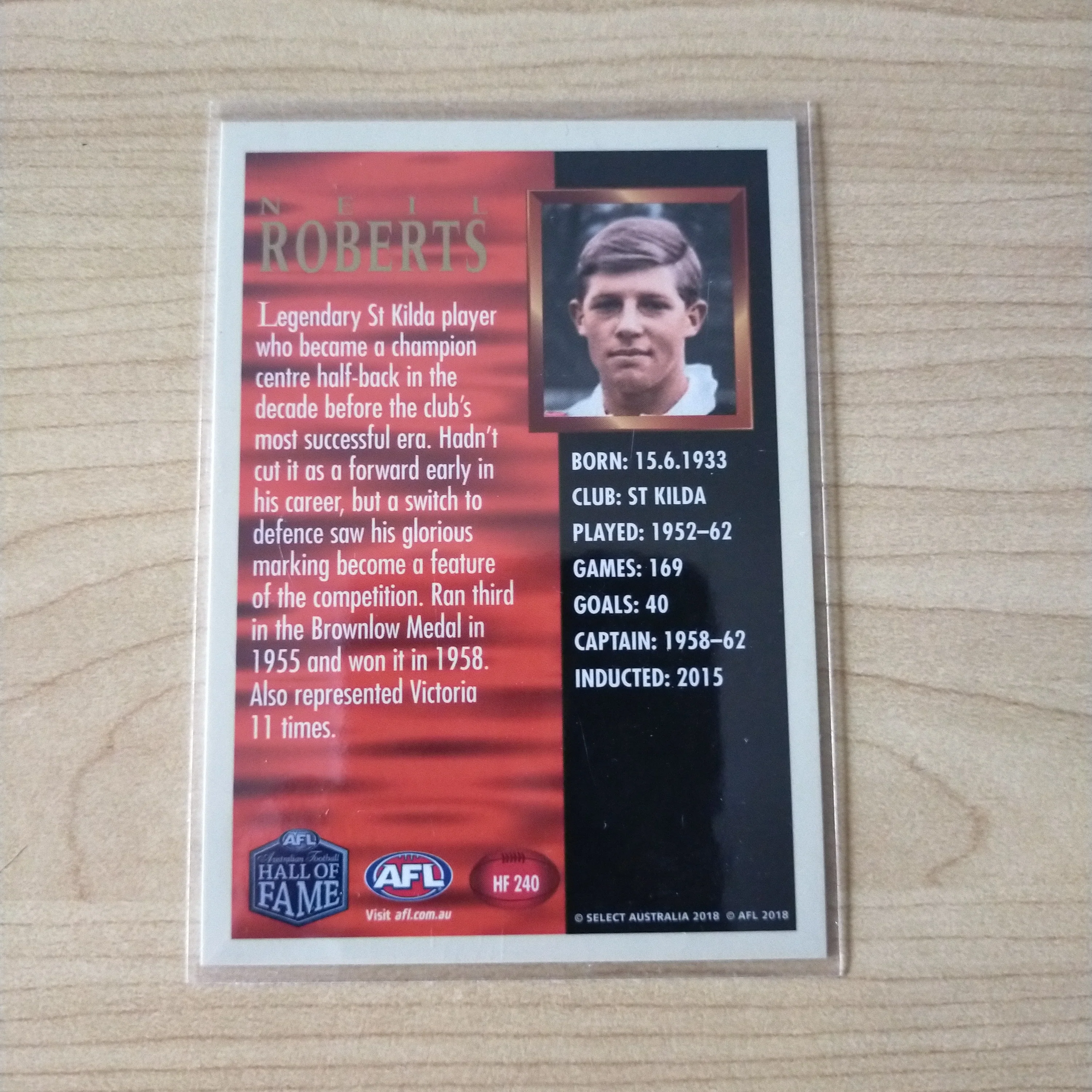 Select Hall of Fame Neil Roberts St Kilda Hand Signed Card - Image 2