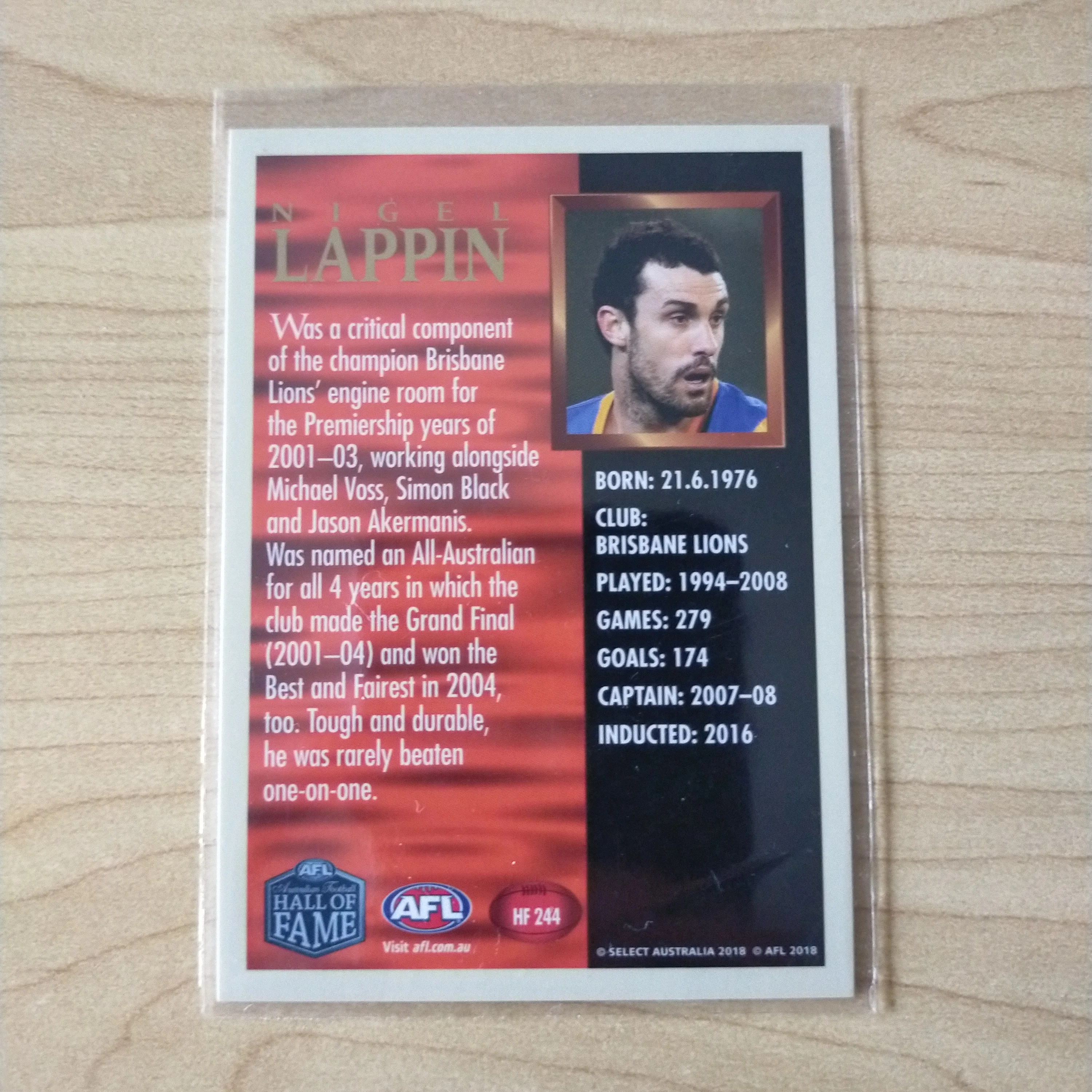 Select Hall of Fame Nigel Lappin Brisbane Hand Signed Card - Image 2