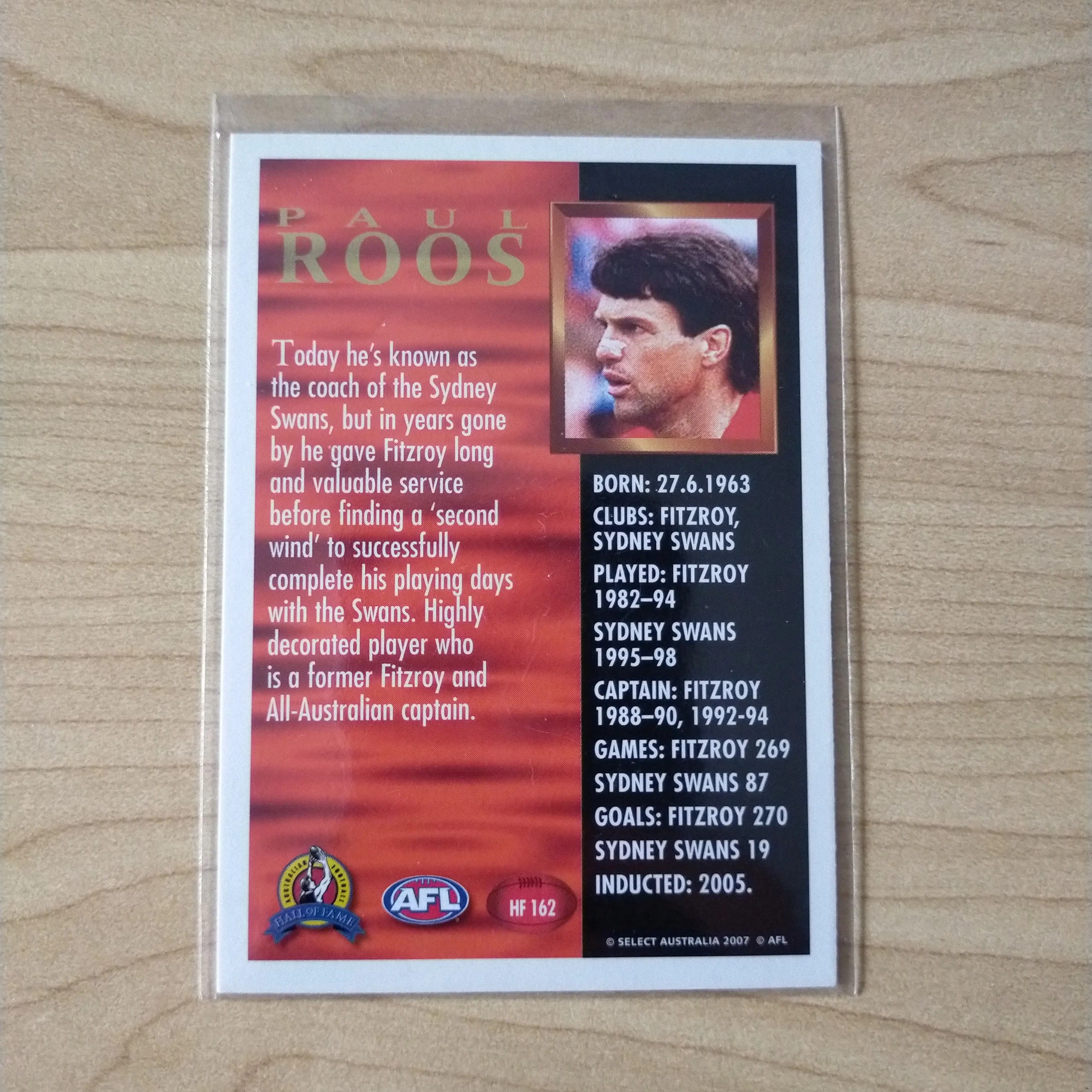 Select Hall of Fame Paul Roos Sydney Hand Signed Card - Image 2