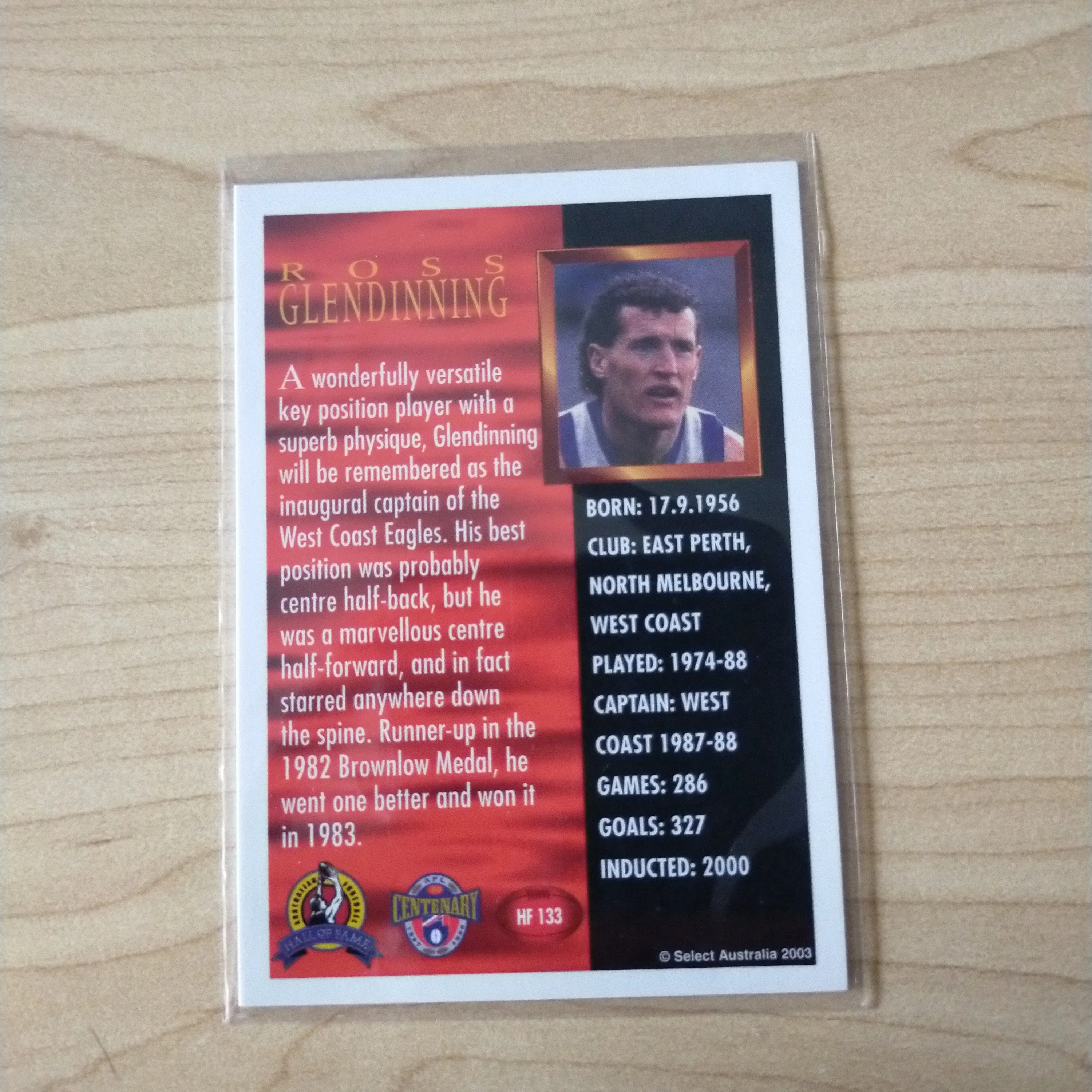 Select Hall of Fame Ross Glendinning North Melbourne Hand Signed Card - Image 2