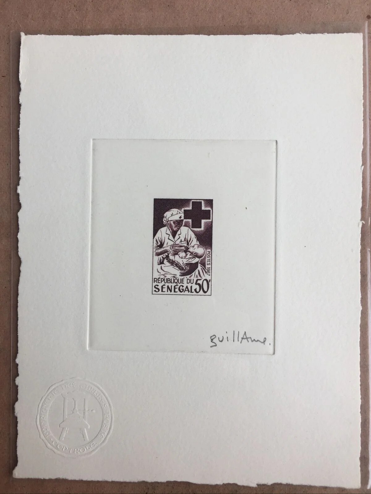 Senegal 1967 50f. Red Cross Artist Signed Die Proof Brown SG366