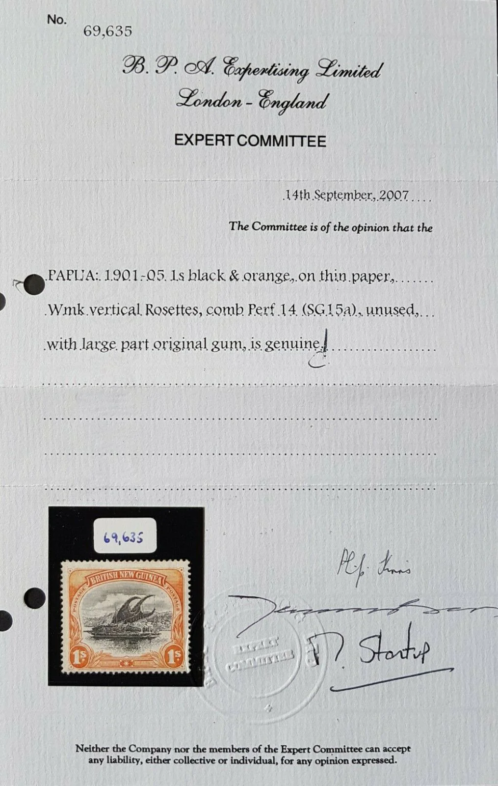 British New Guinea Papua SG 15a 1/- Lakatoi, only 205 sold. Mint - Image 2