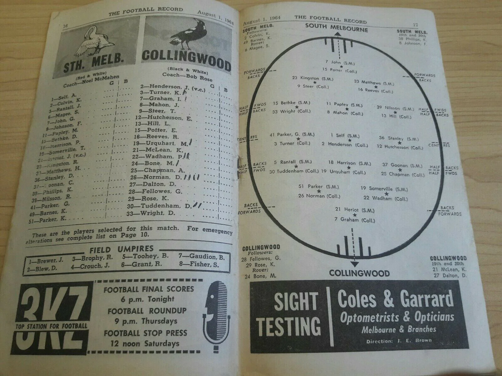 South Melbourne Vs Collingwood August 1st 1964 Footy Record - Image 2