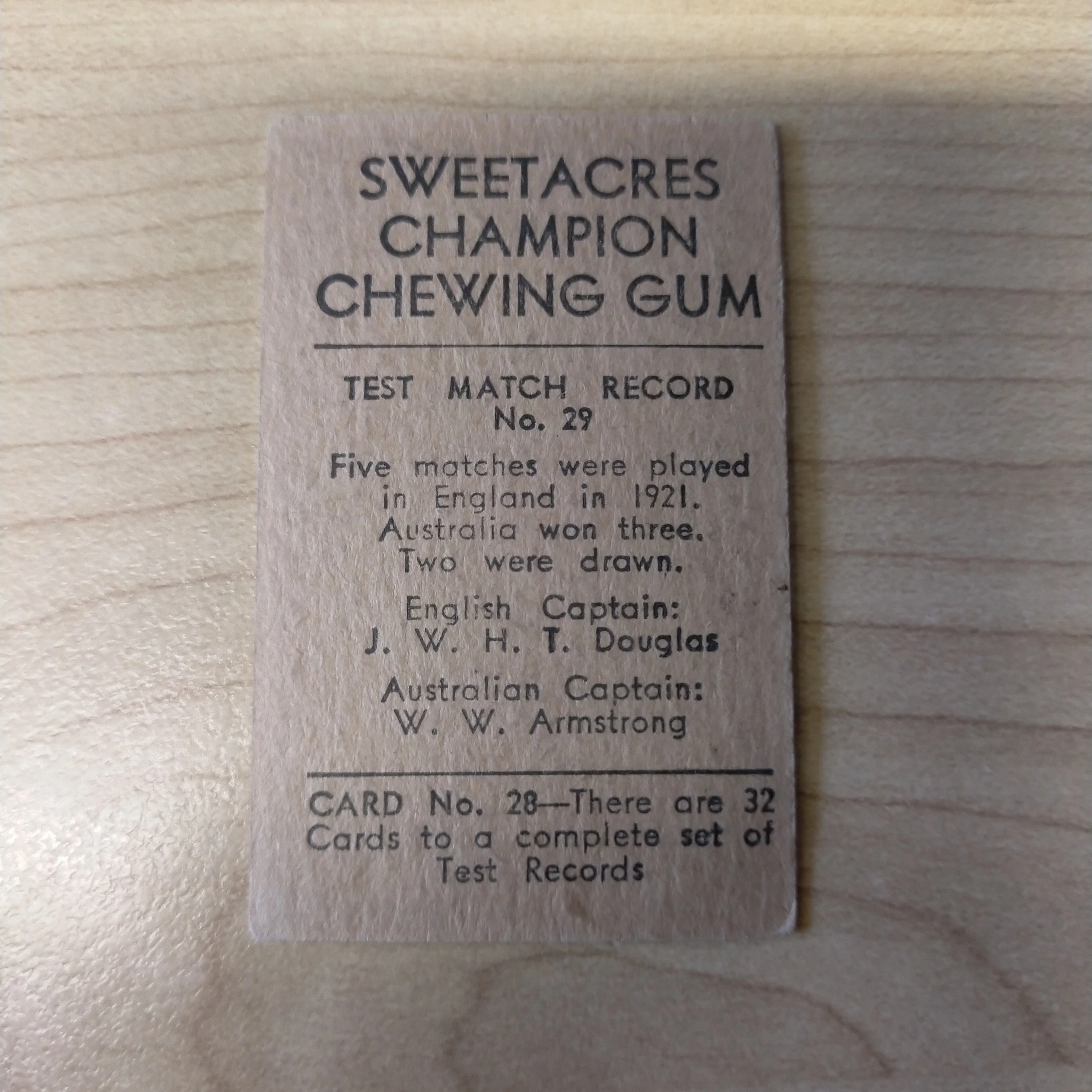 Sweetacres Champion Chewing Gum M Leyland Test Match Records Cricket Cigarette Card No.29 - Image 2