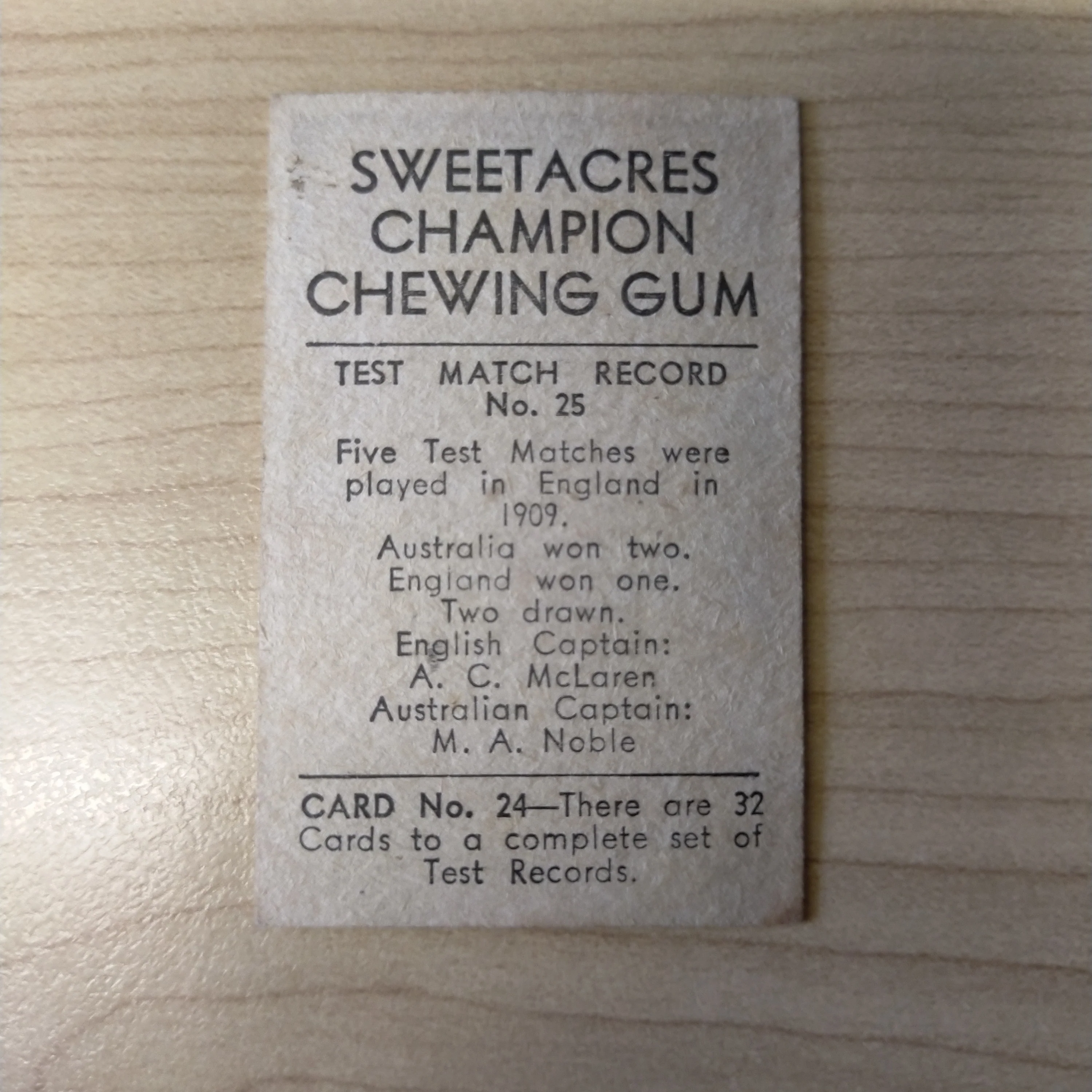 Sweetacres Champion Chewing Gum T B Mitchell Test Match Records Cricket Cigarette Card No.25 - Image 2