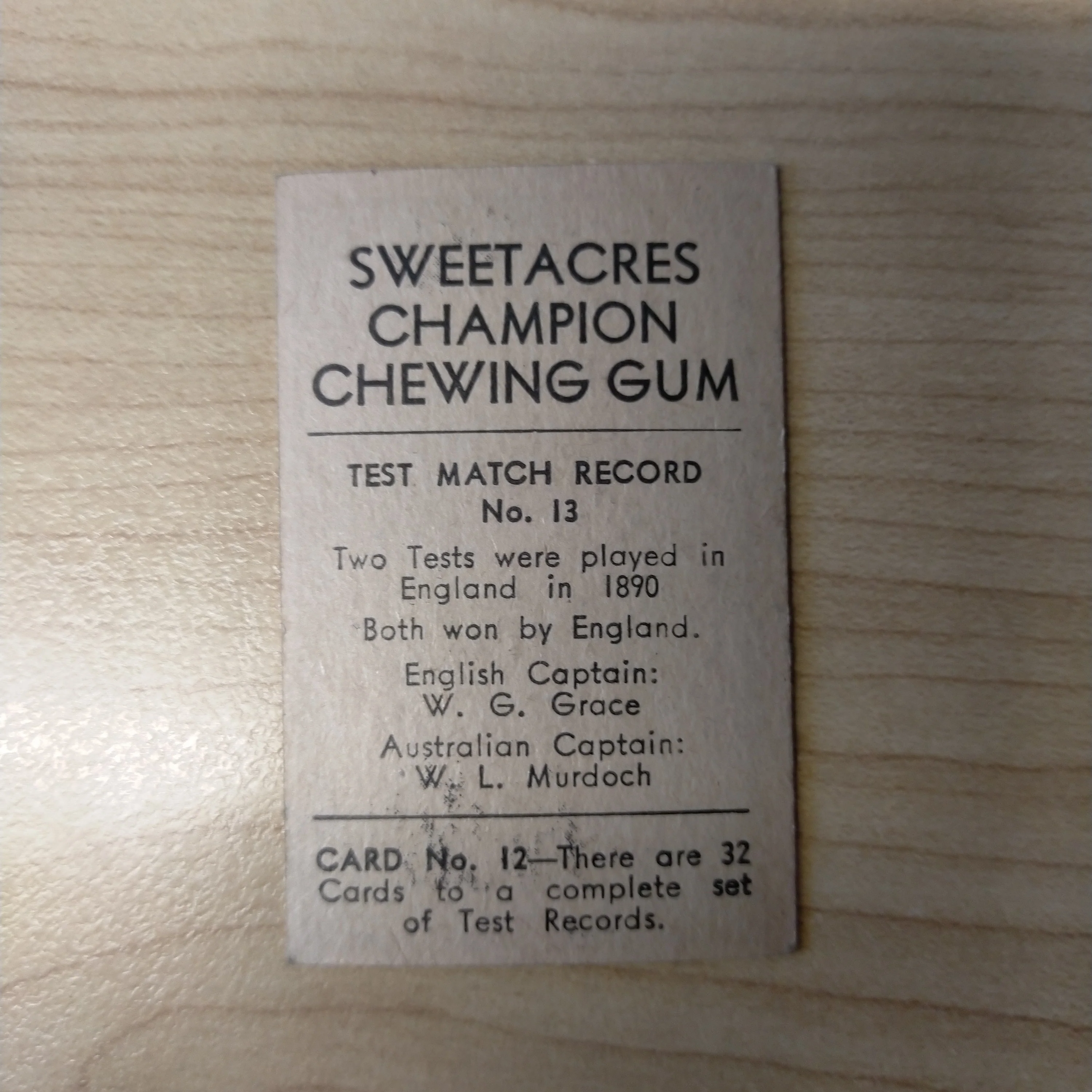 Sweetacres Champion Chewing Gum W A Oldfield Test Match Records Cricket Cigarette Card No.13 - Image 2