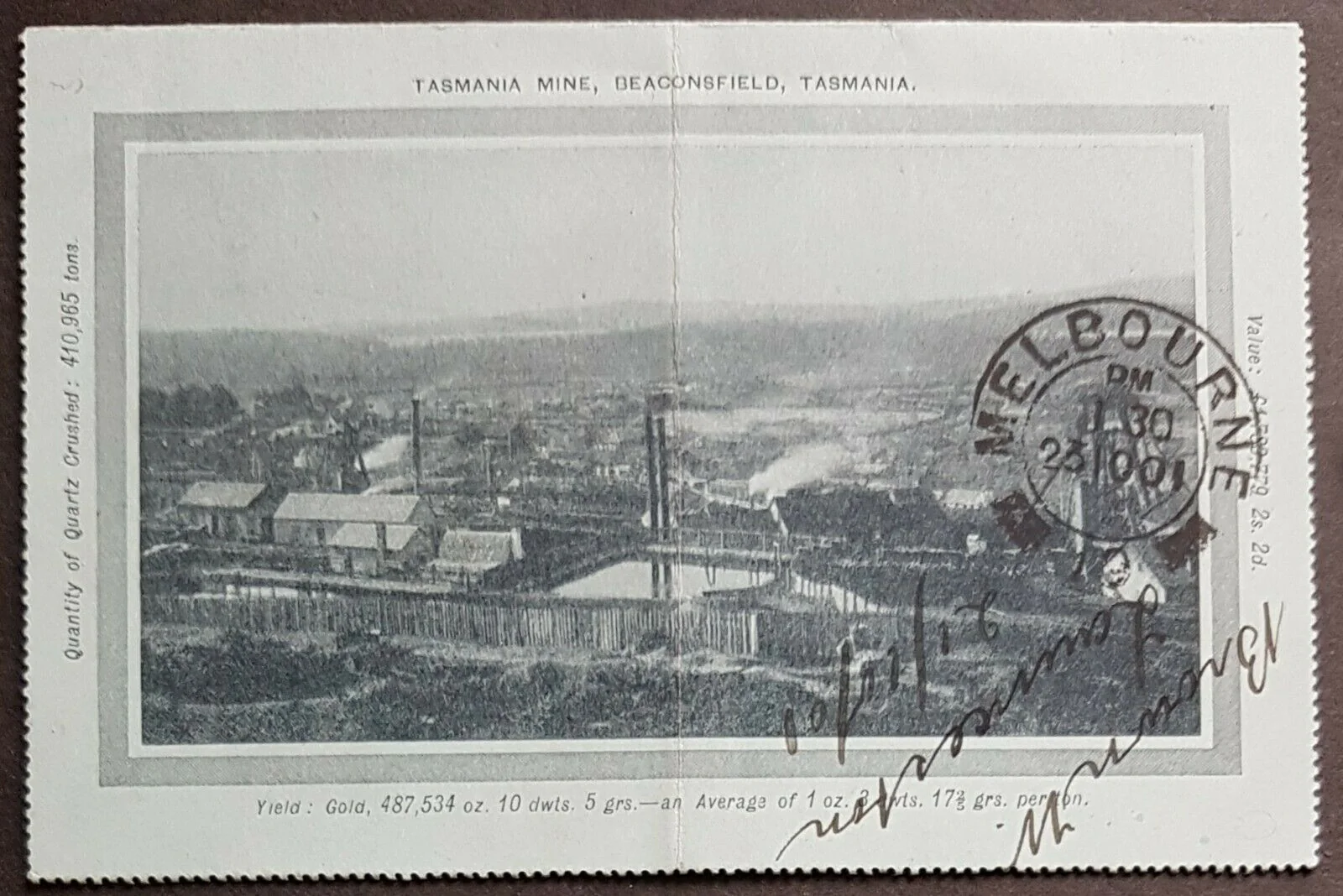 Tasmania Australian States 2d Scenic Letter Card Tasmania Mine Beaconsfield U