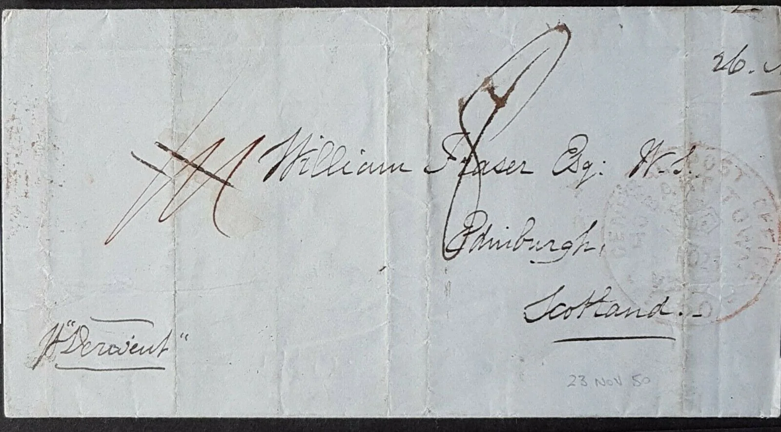 Tasmania, Australian States, GB, 1850 entire Hobart Town - Edinburgh per Derwent