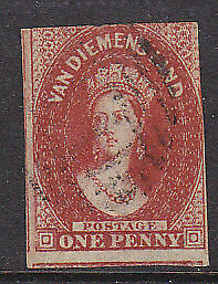 Tasmania Australian States SG 14 1d carmine Chalon Used.