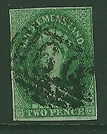 Tasmania Australian States SG 31a 2d green Chalon Double print error Used