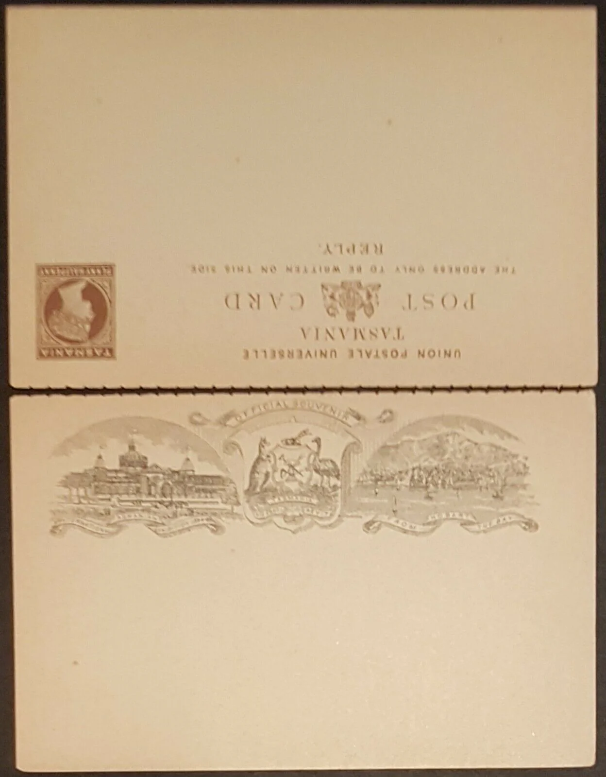 Tasmania ½d + ½d International Exhibition reply Post card, separated, fine - Image 2