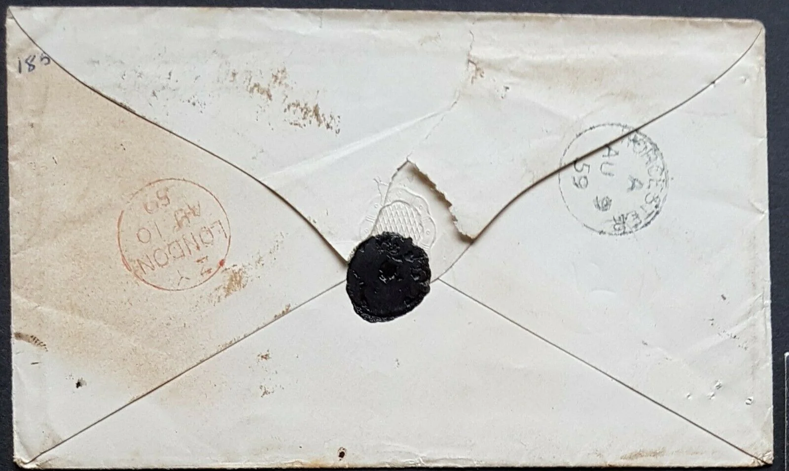 Tasmania - GB, 2d, 4d Imperforate Chalons 1859 redirected cover from Hobart Town - Image 2