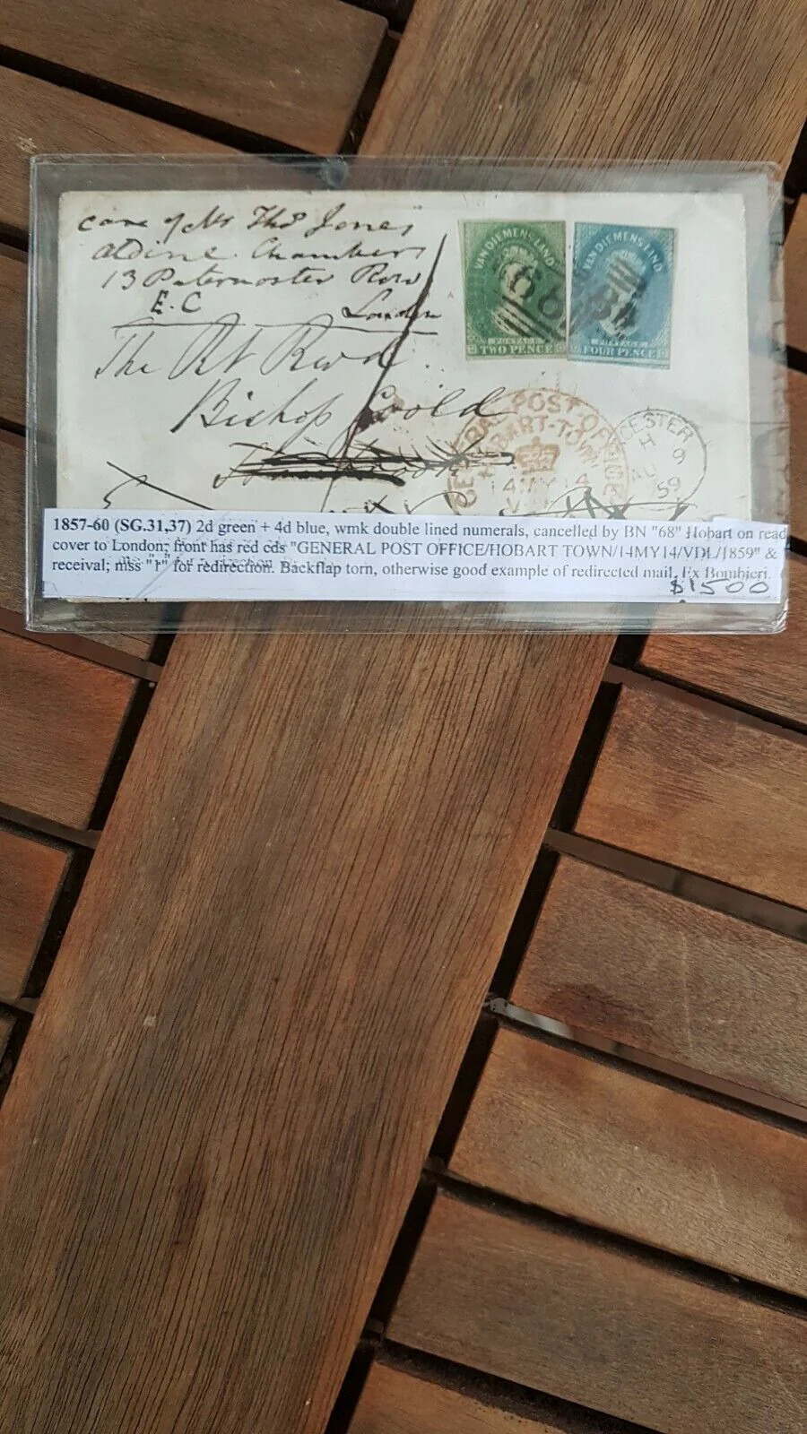 Tasmania - GB, 2d, 4d Imperforate Chalons 1859 redirected cover from Hobart Town - Image 3