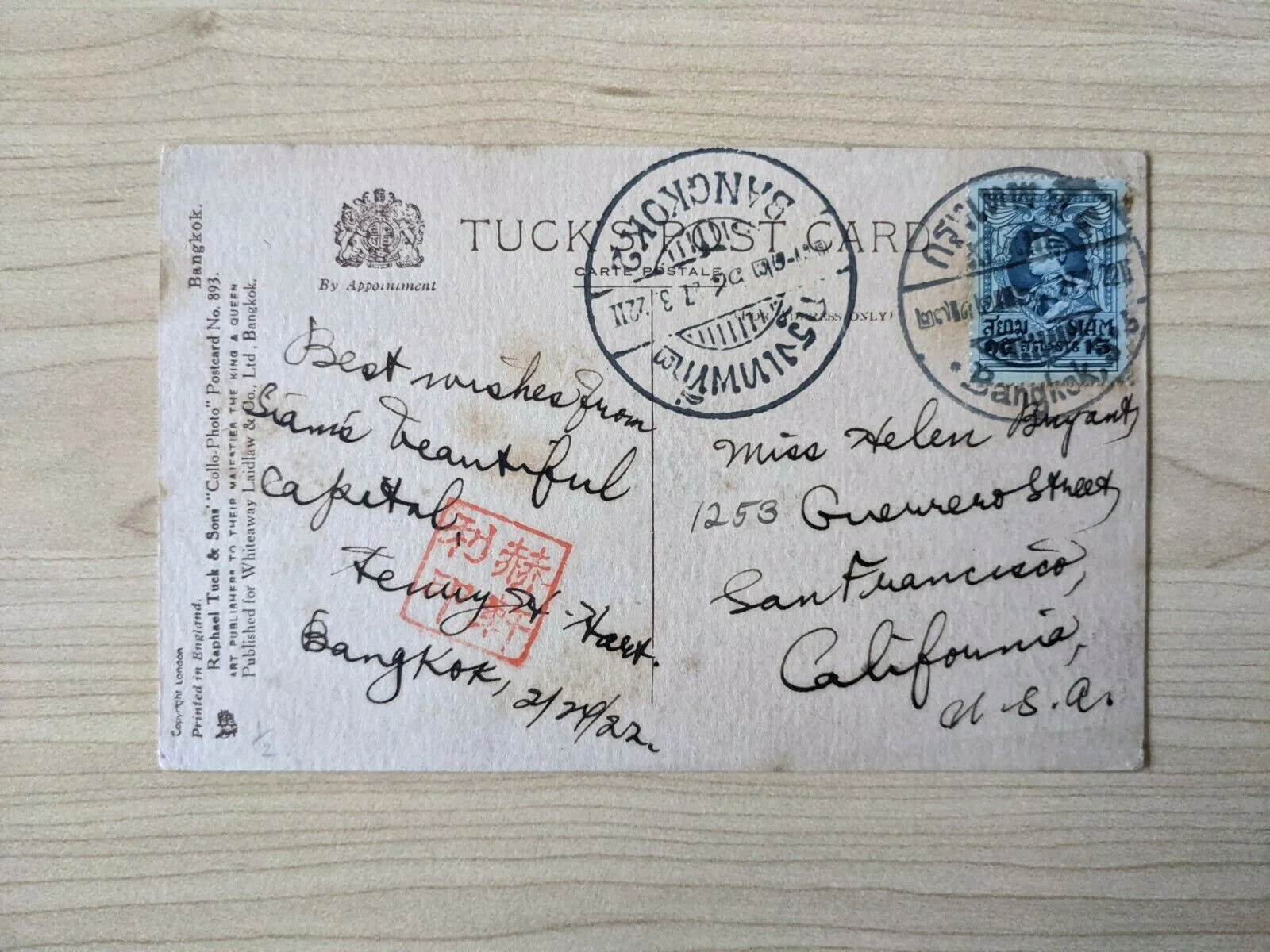 Thailand Tucks Postcard Elephants Working Timber Bangkok - Image 2