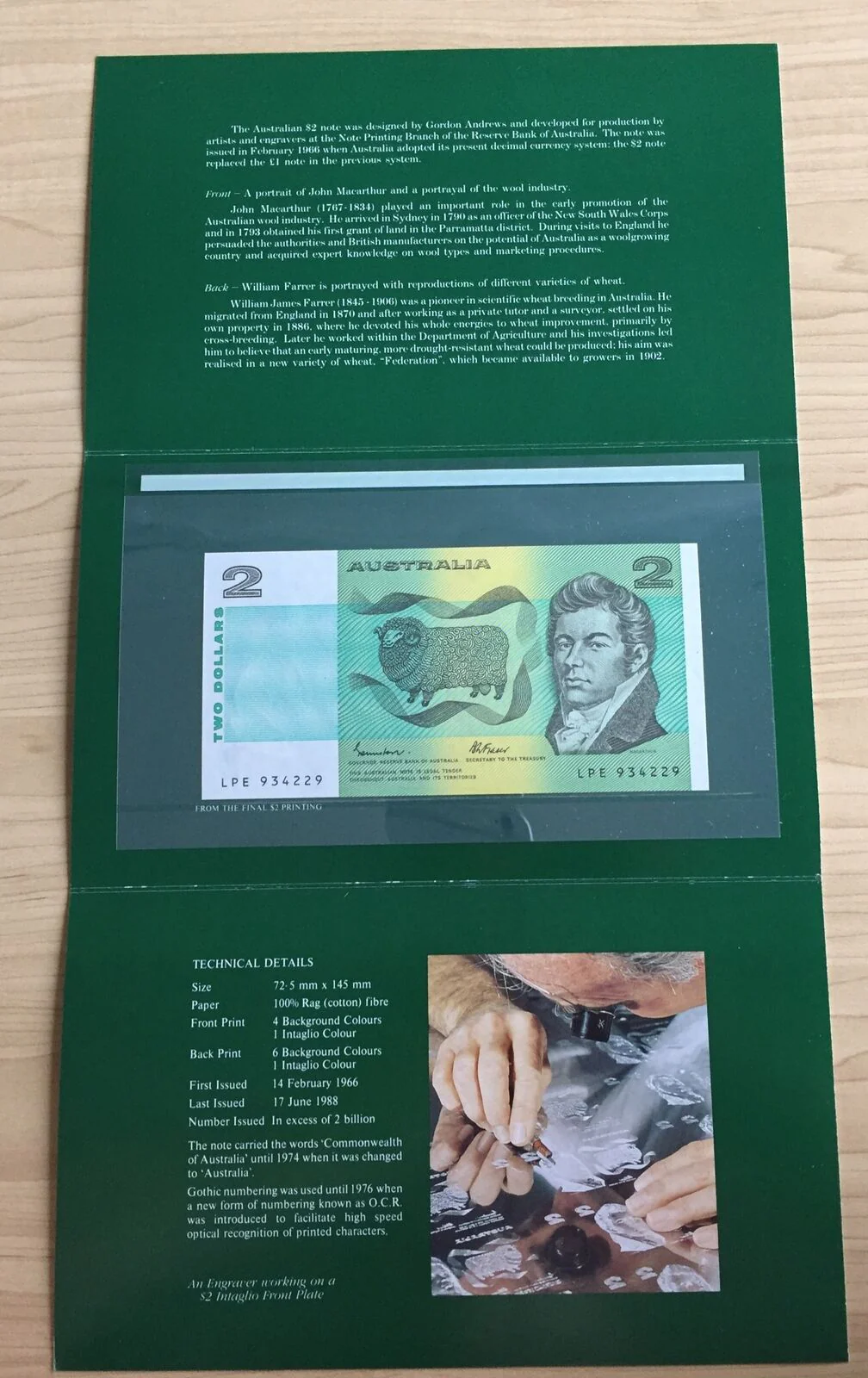 Australia $2 Two Dollar Note Collector Folder with outer envelope - Image 2