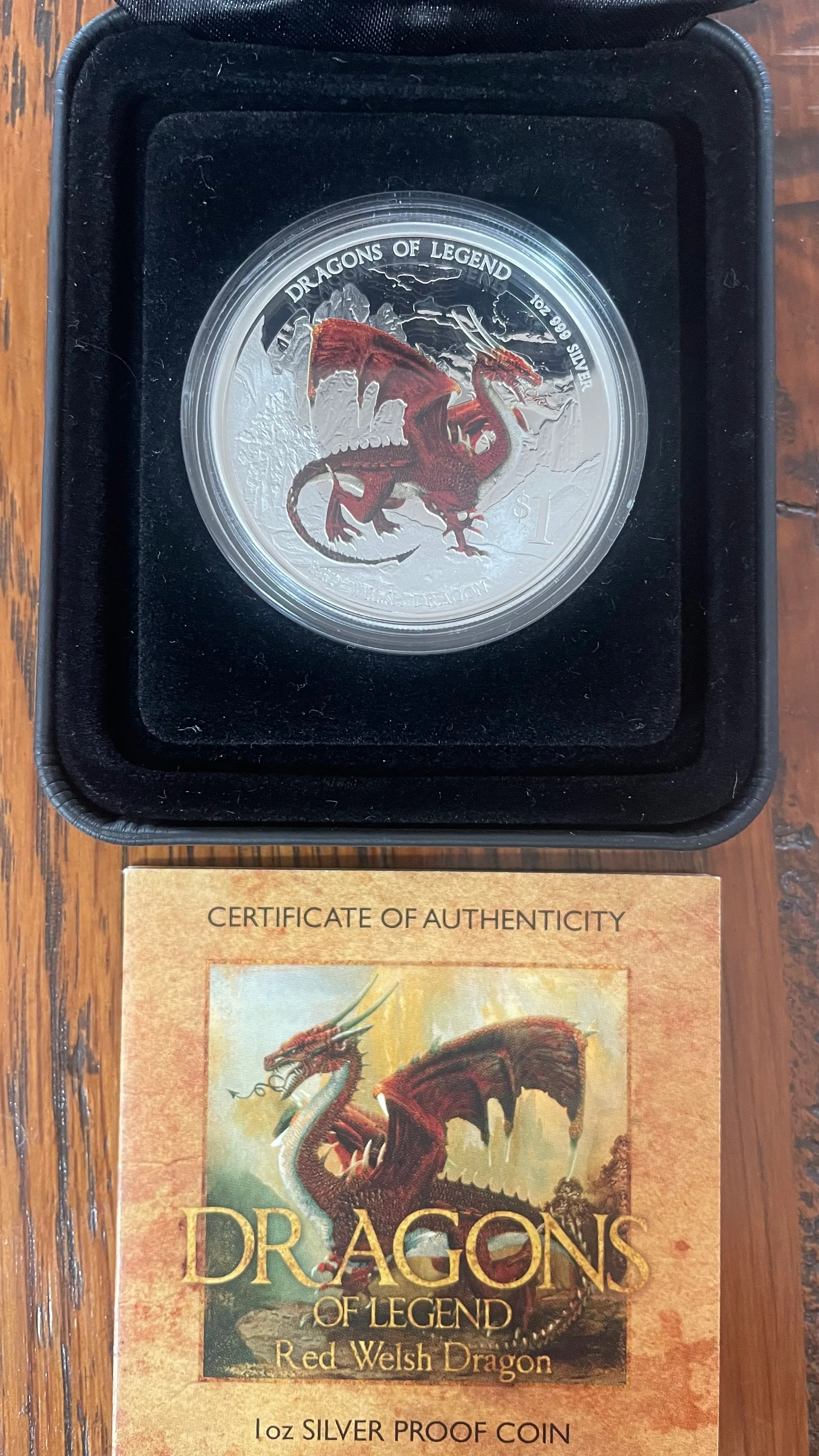 Tuvalu 2012 Perth Mint Coloured $1 Dragons of Legend Red Welsh Dragon 1oz Silver Proof Coin