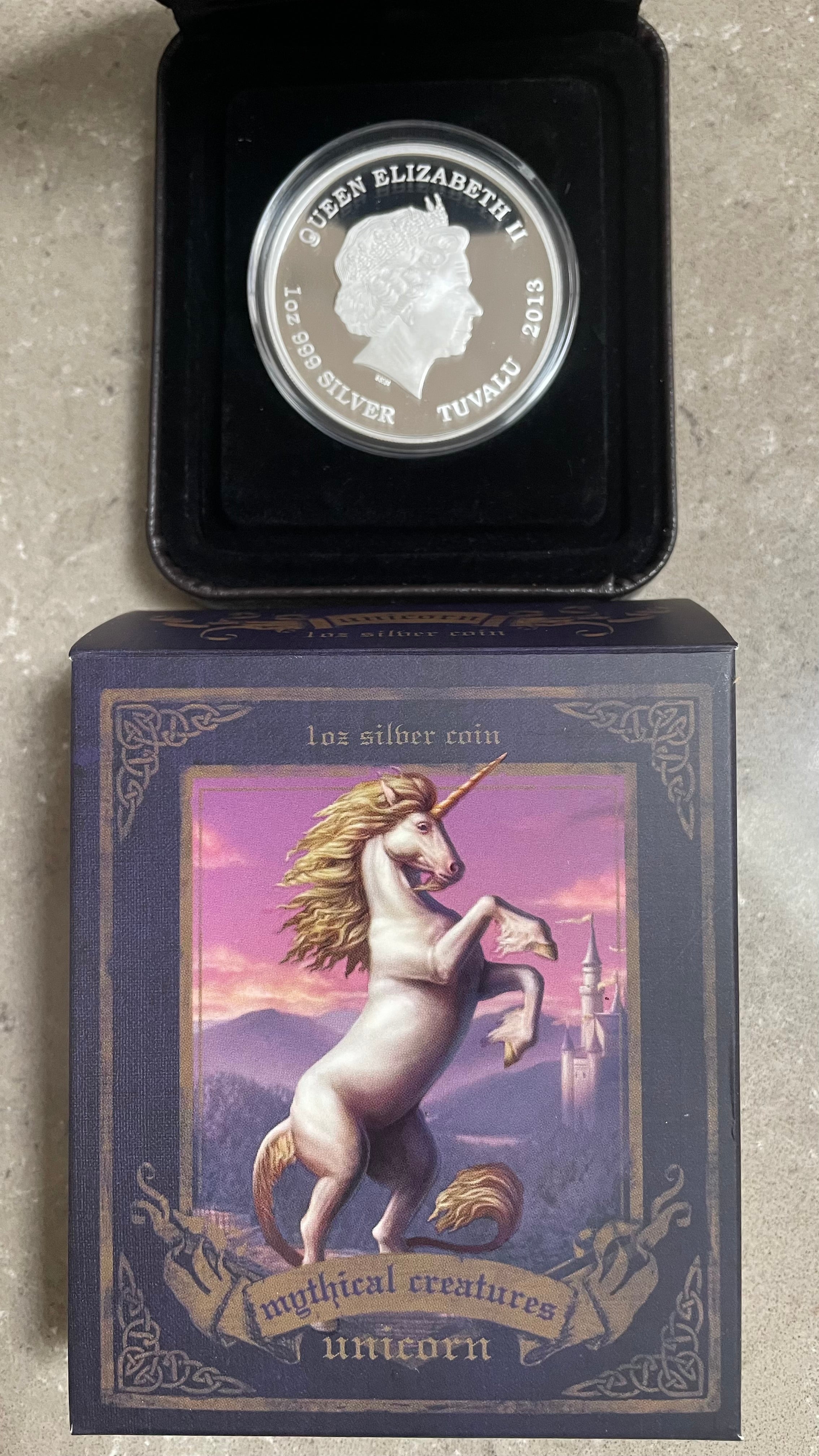 Tuvalu 2013 Perth Mint $1 Colour Mythical Creatures, Unicorn 1oz Silver Proof Coin - Image 2