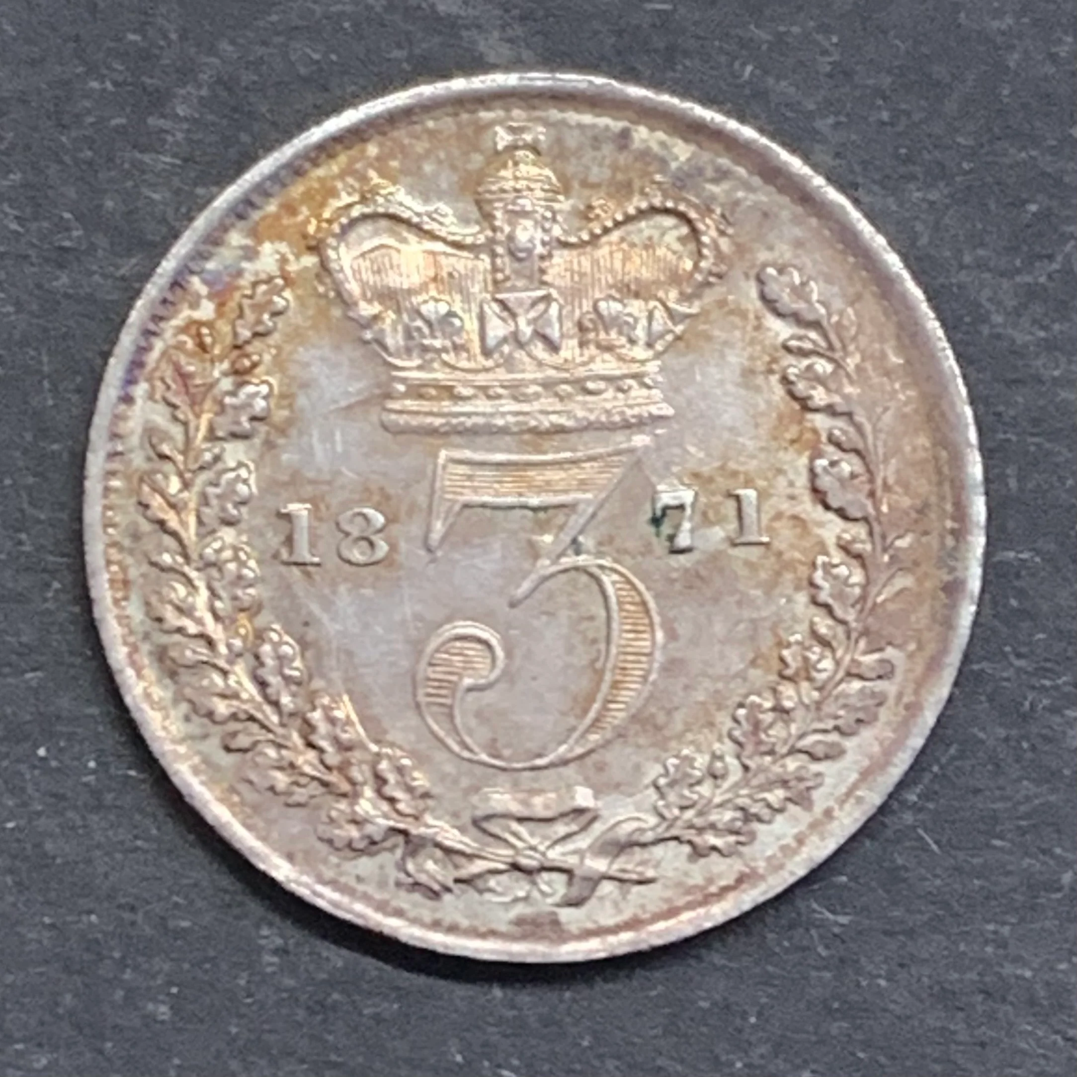 UK Great Britain 1871 Queen Victoria Maundy 3d Three Pence Coin EF