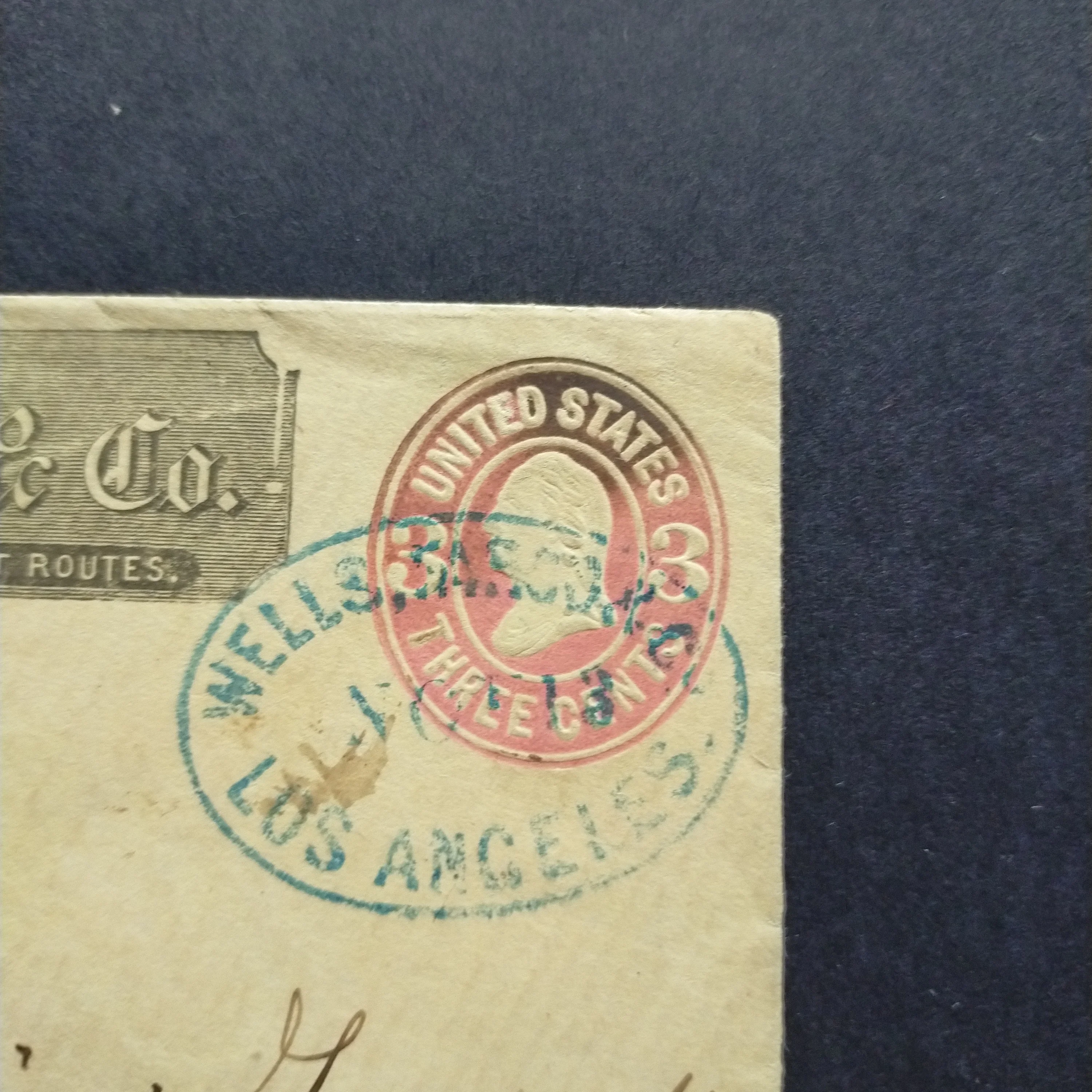 USA American Cover 3c Wells Fargo & Co imprint and Los Angeles blue CDS Very Fine and scarce - Image 3