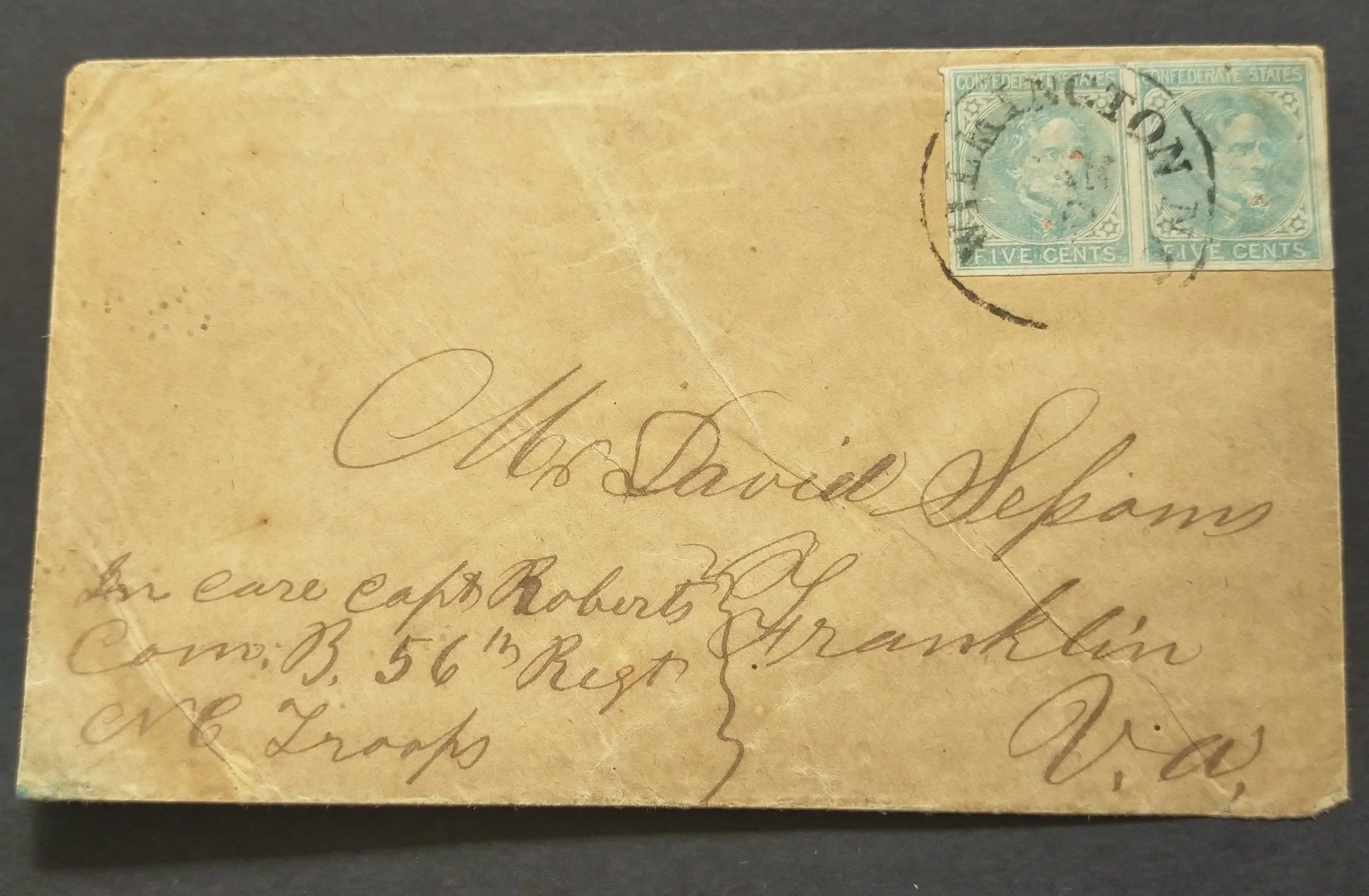 USA 1862 American Cover Civil War Confederate States 5c Jefferson Davis