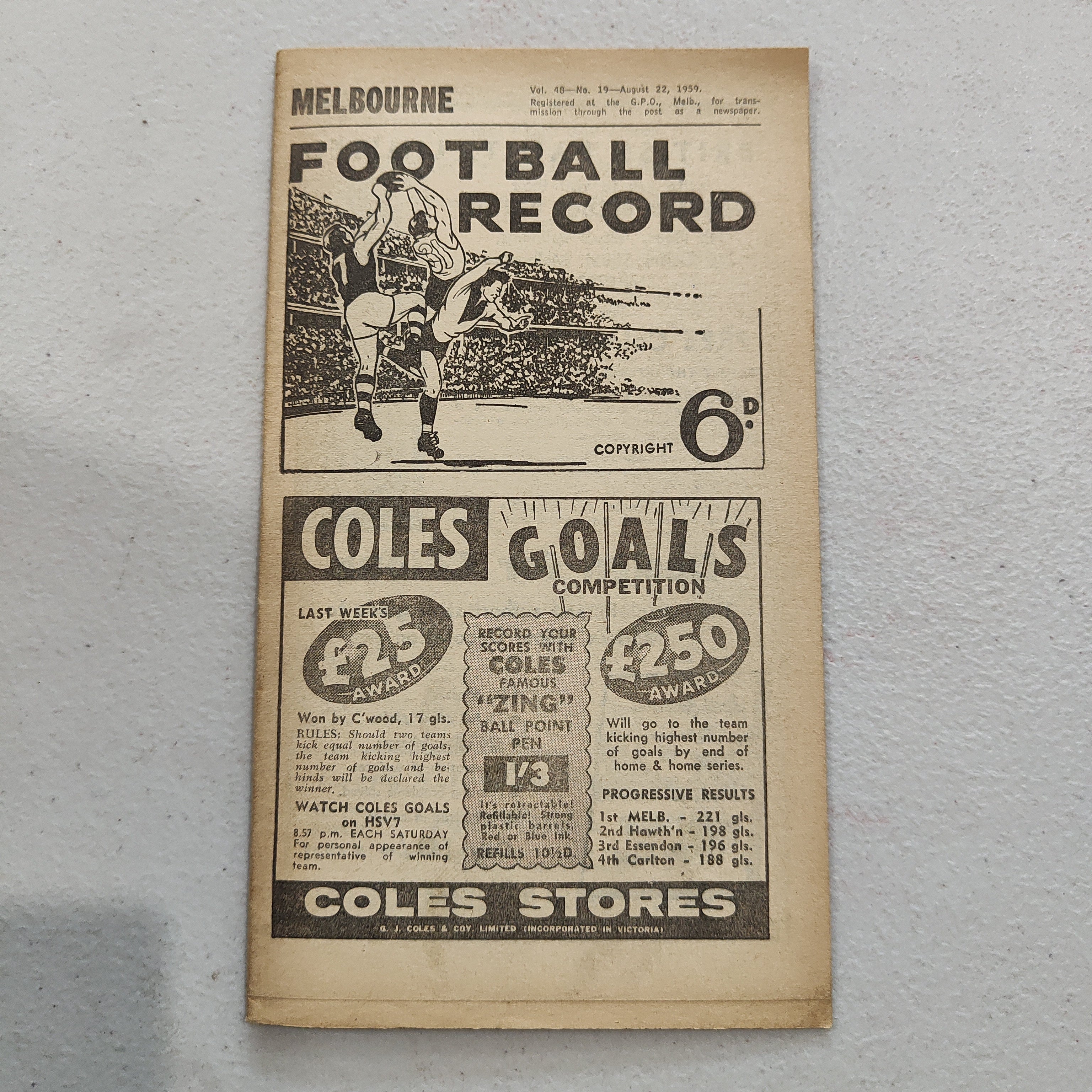 VFL 1959 August 22 Melbourne v Geelong Football Record