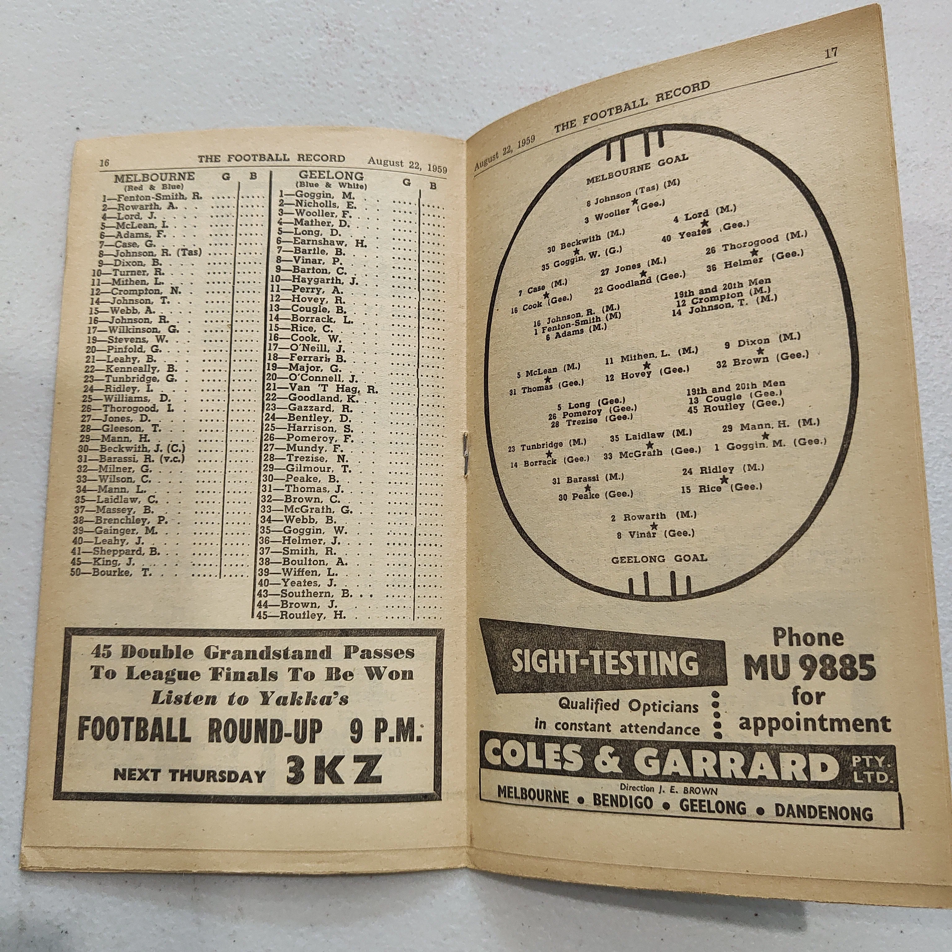 VFL 1959 August 22 Melbourne v Geelong Football Record - Image 2