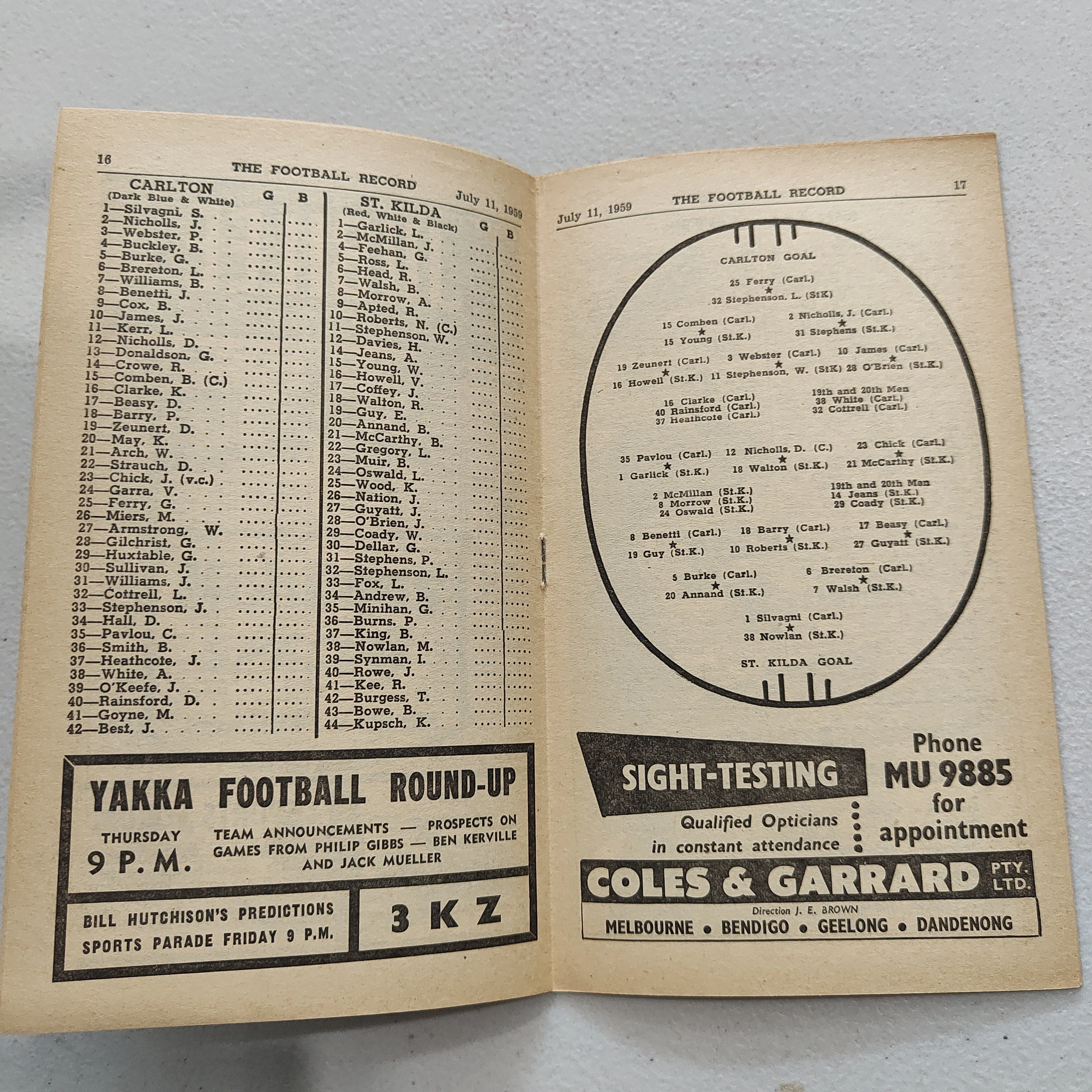 VFL 1959 July 11 Carlton v St Kilda Football Record - Image 2