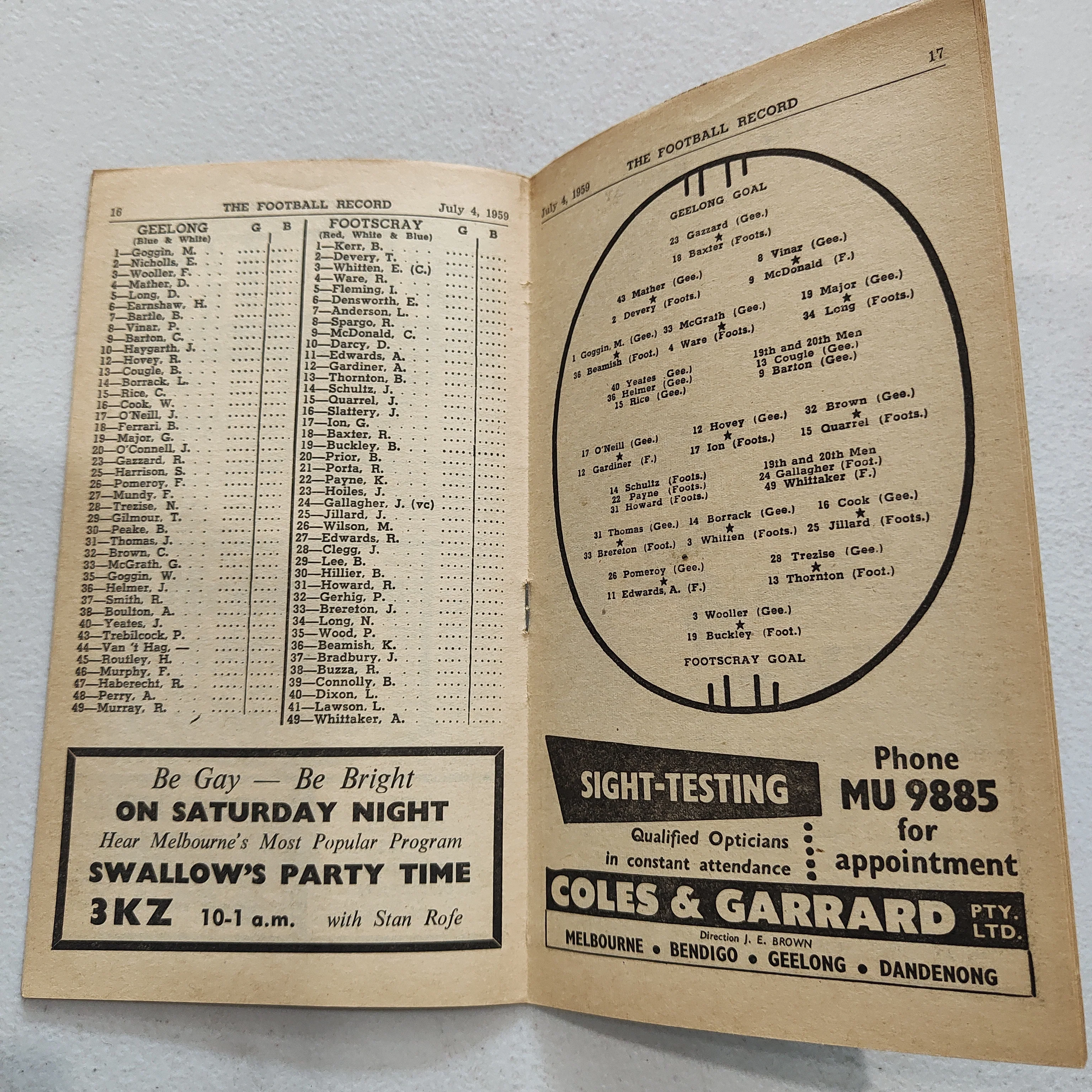 VFL 1959 July 4 Geelong v Footscray Football Record - Image 2