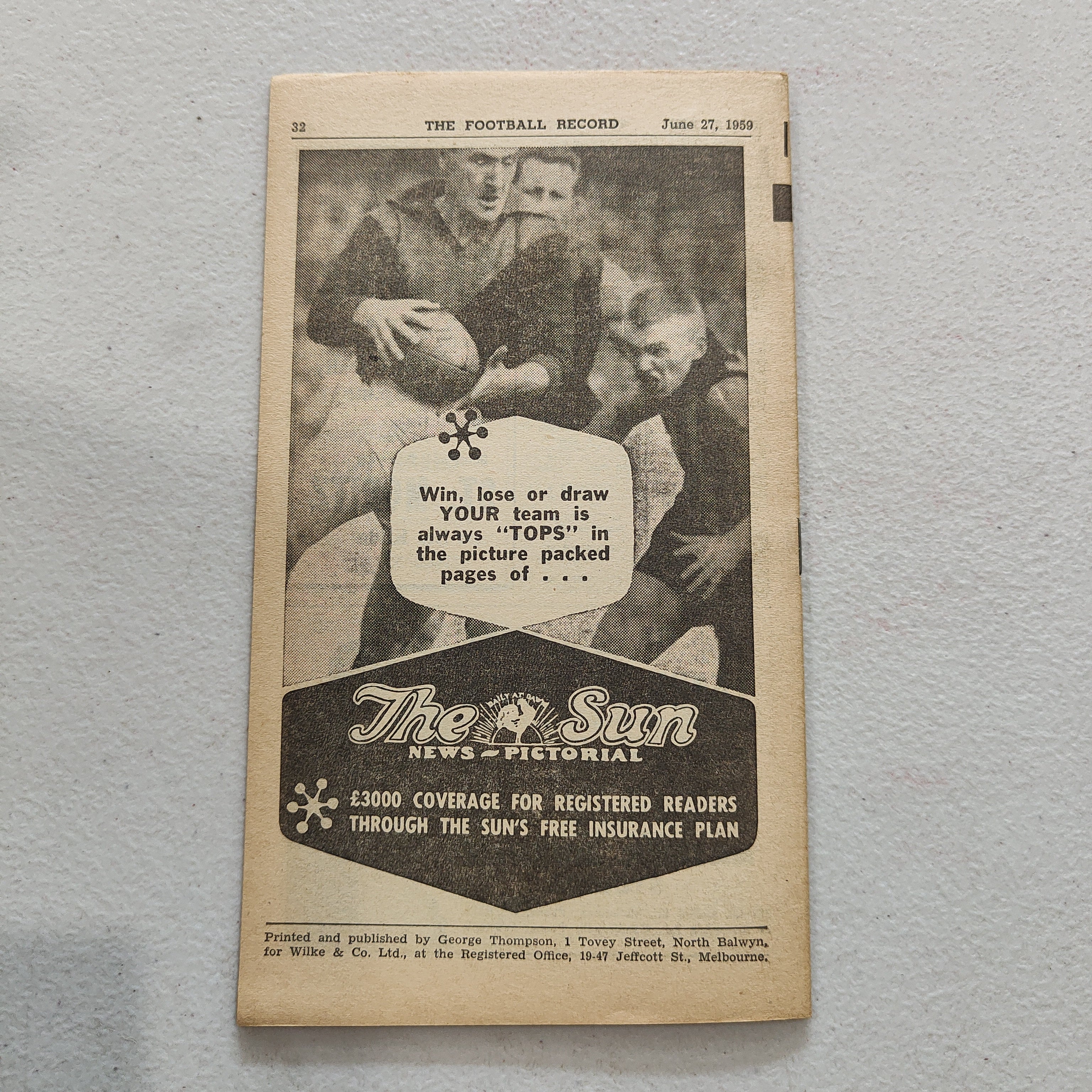VFL 1959 June 27 Richmond v Fitzroy Football Record - Image 3