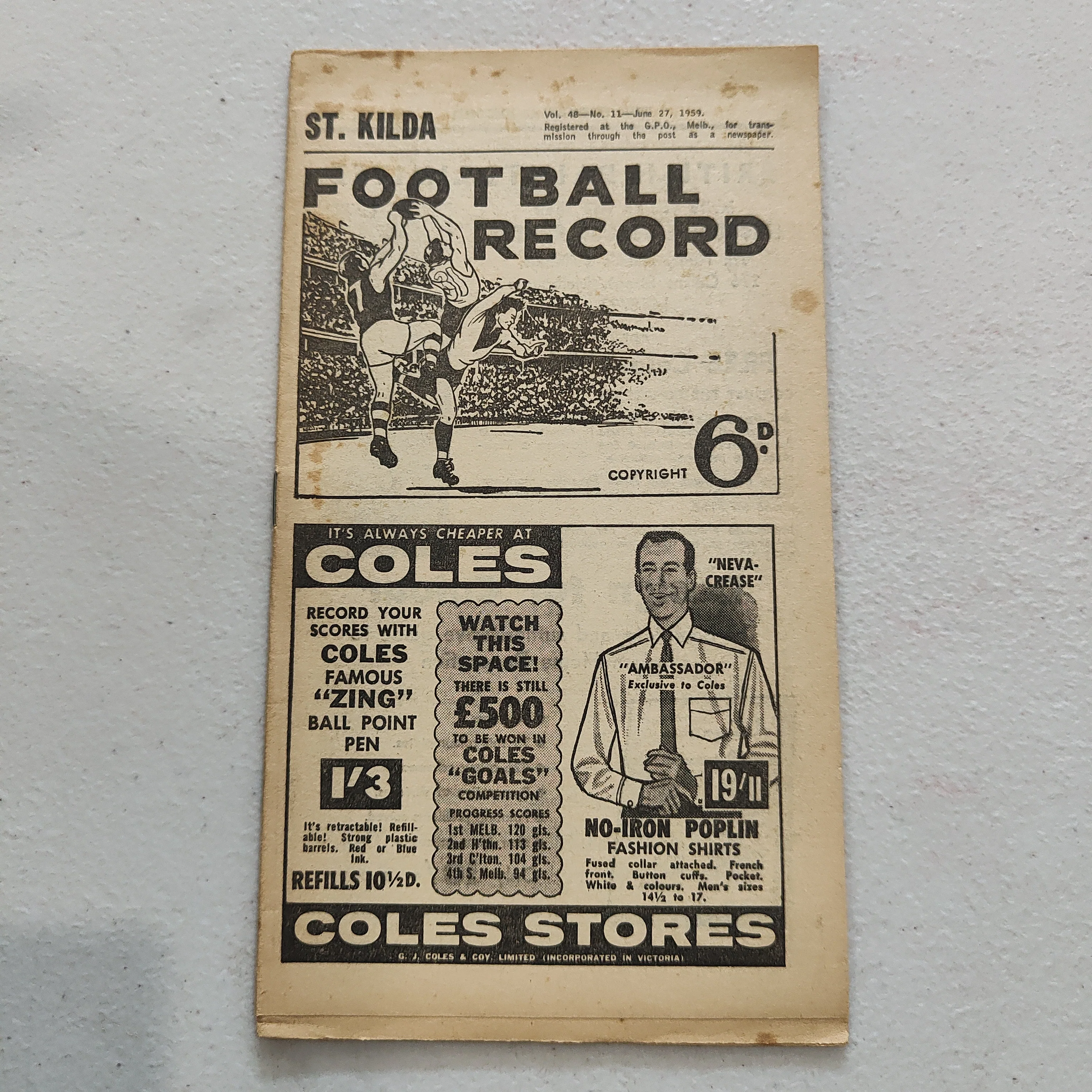 VFL 1959 June 27 St Kilda v Geelong Football Record