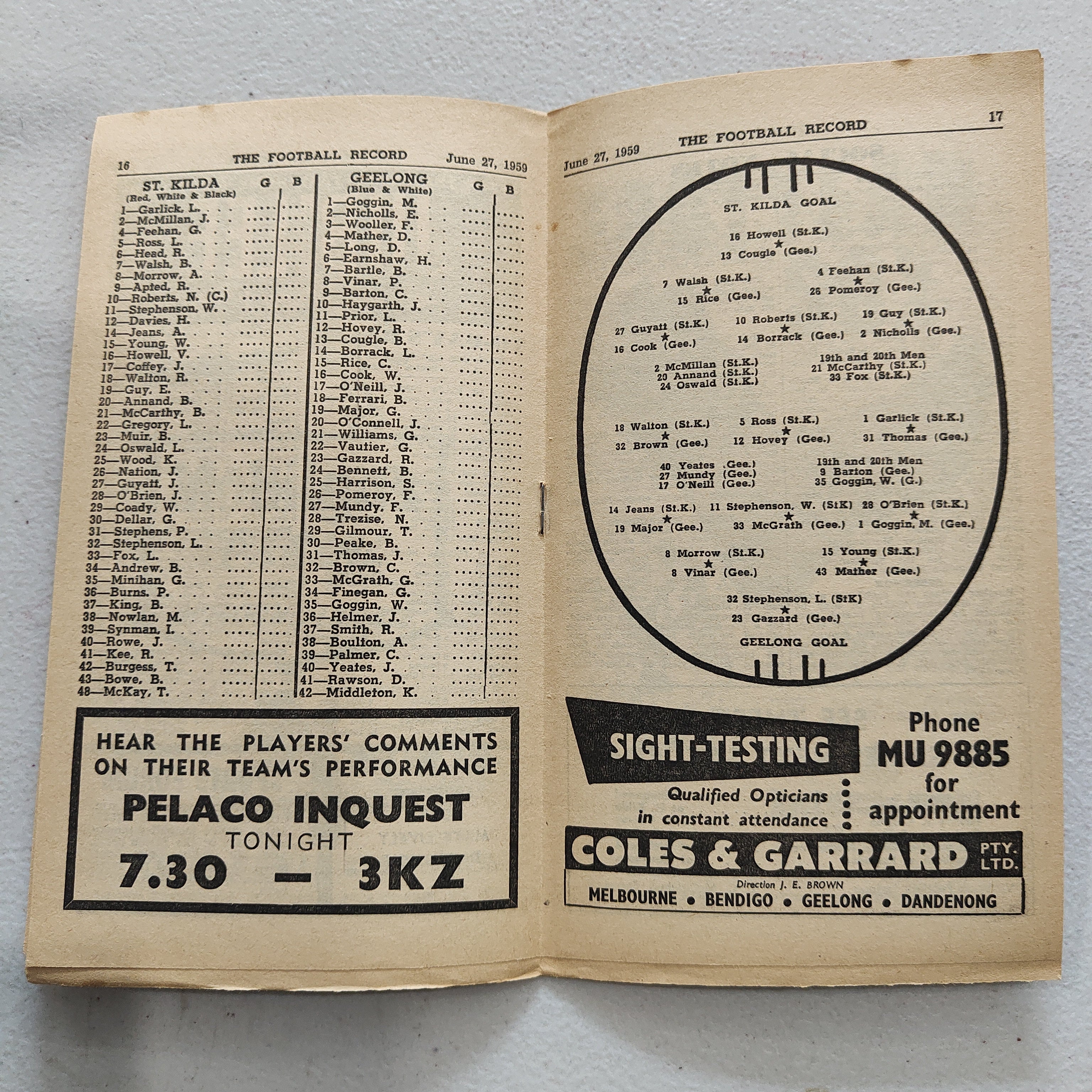 VFL 1959 June 27 St Kilda v Geelong Football Record - Image 2