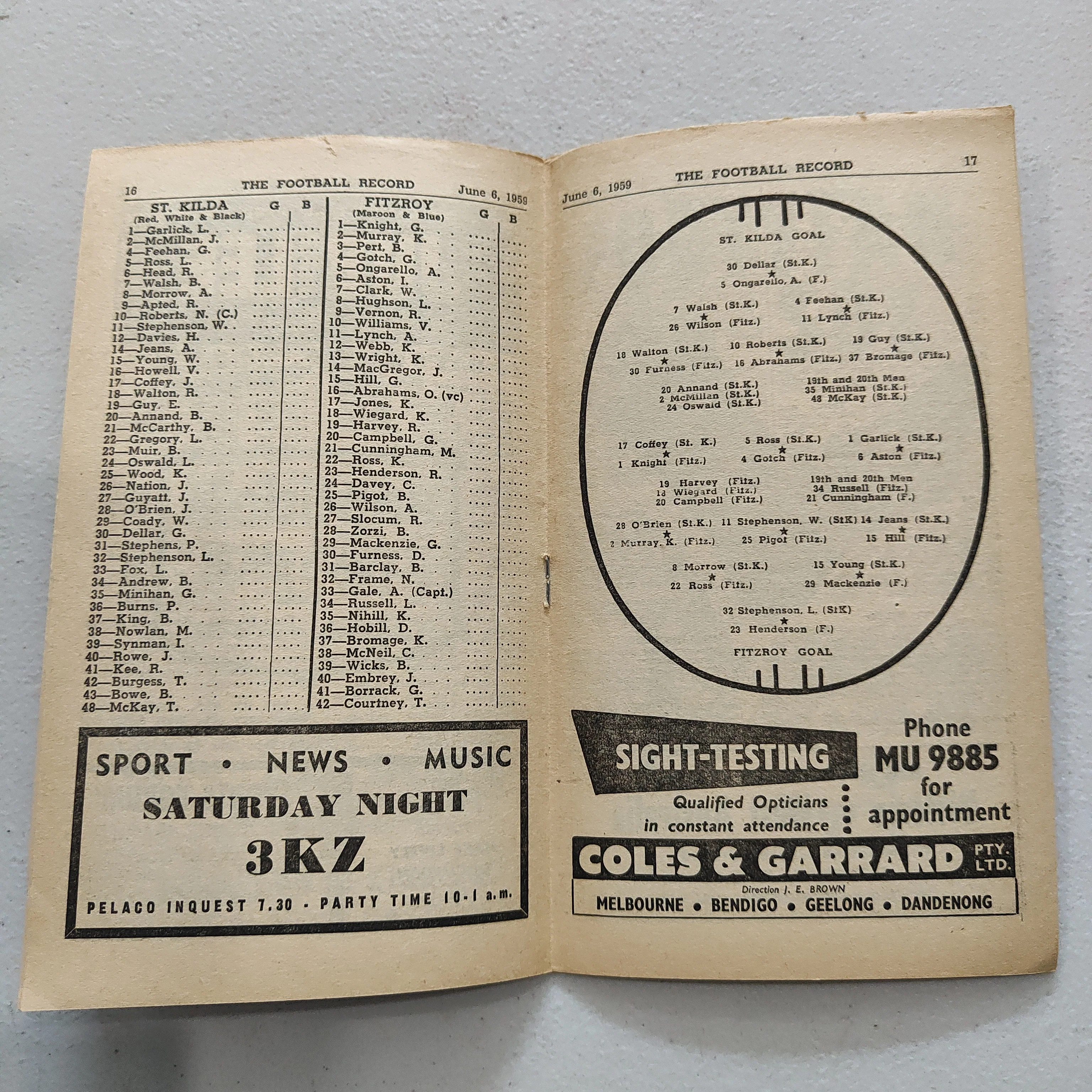 VFL 1959 June 6 St Kilda v Fitzroy Football Record - Image 2