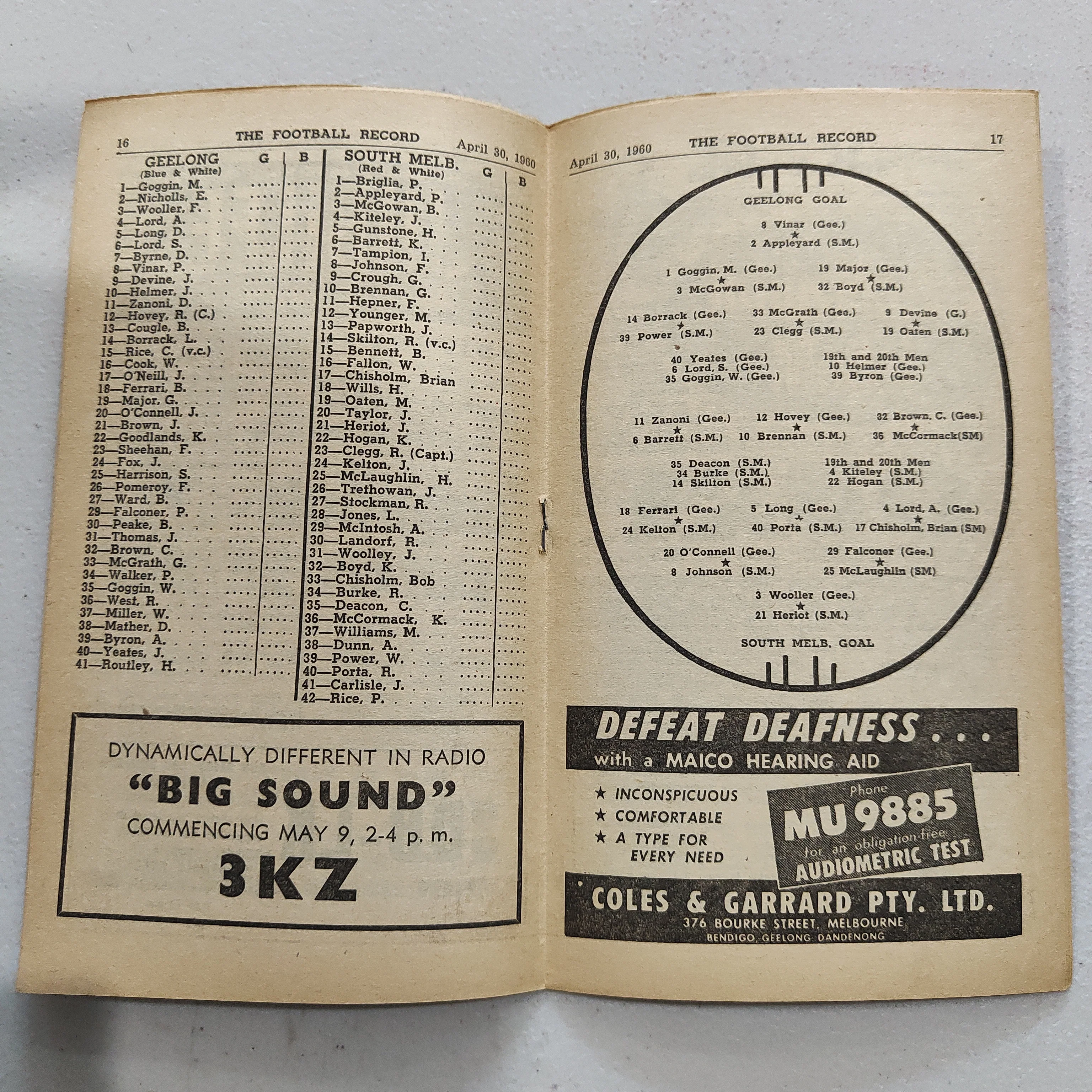 VFL 1960 April 30 Geelong v South Melbourne Football Record - Image 2