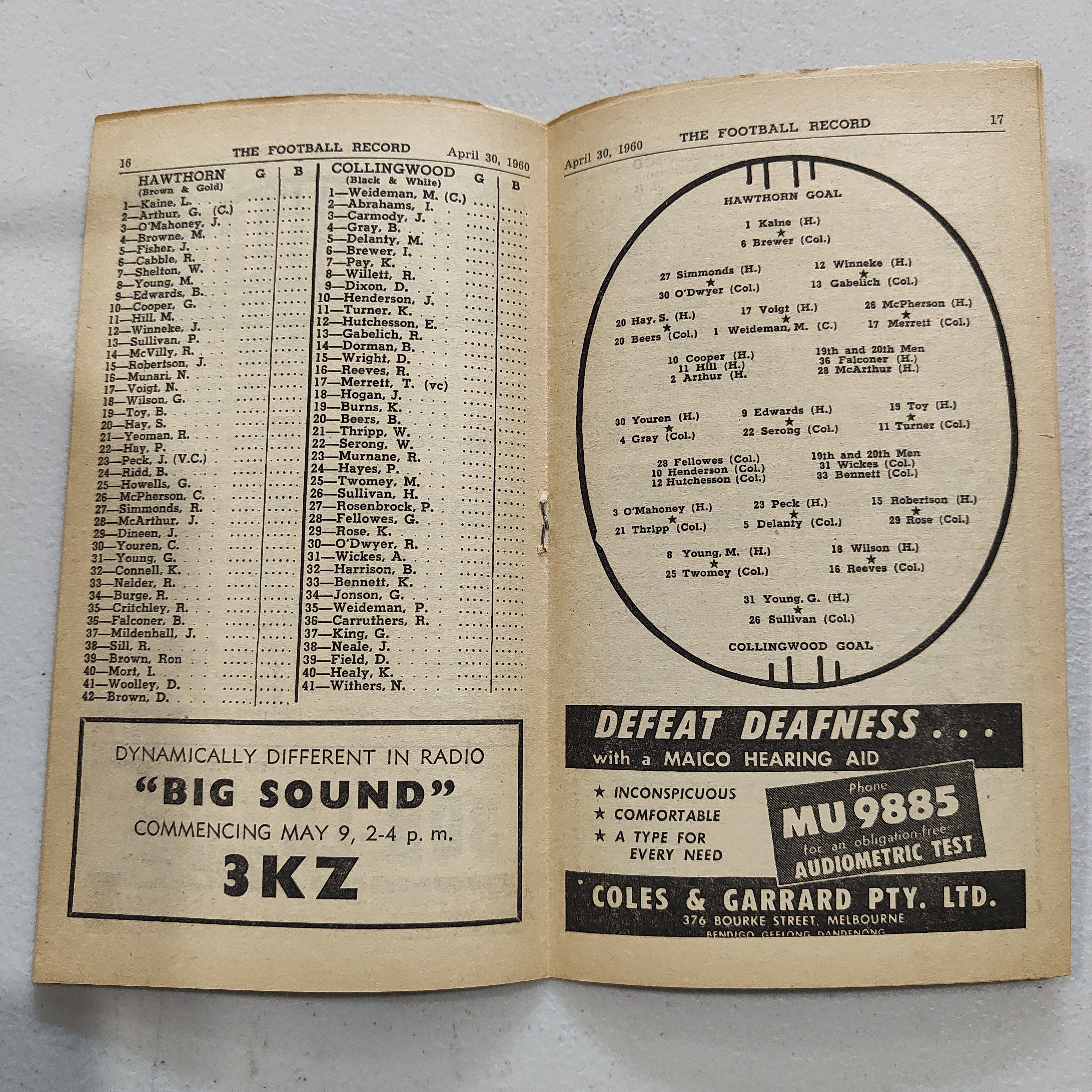 VFL 1960 April 30 Hawthorn v Collingwood Football Record - Image 2