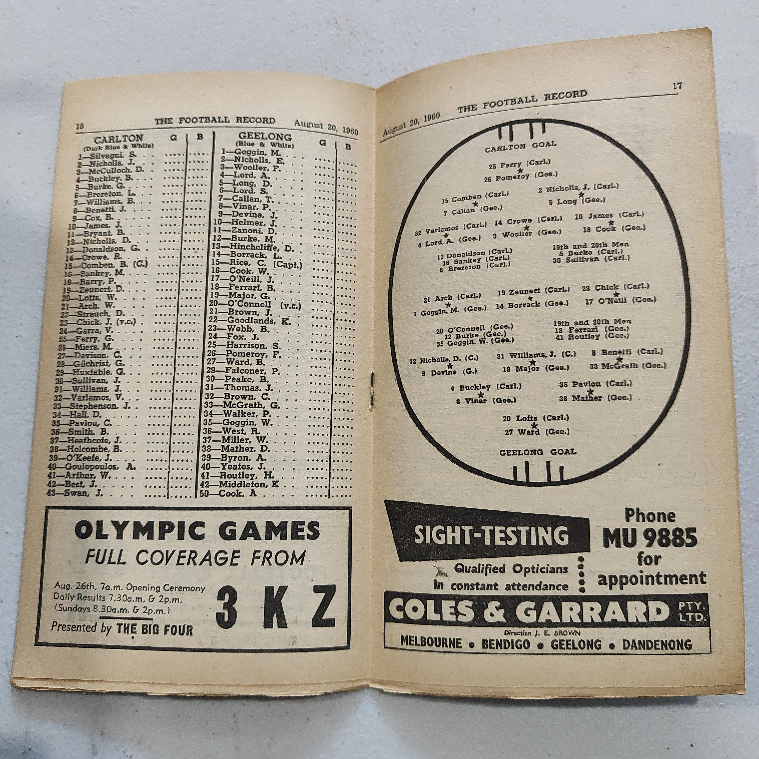VFL 1960 August 20 Carlton v Geelong Football Record - Image 2