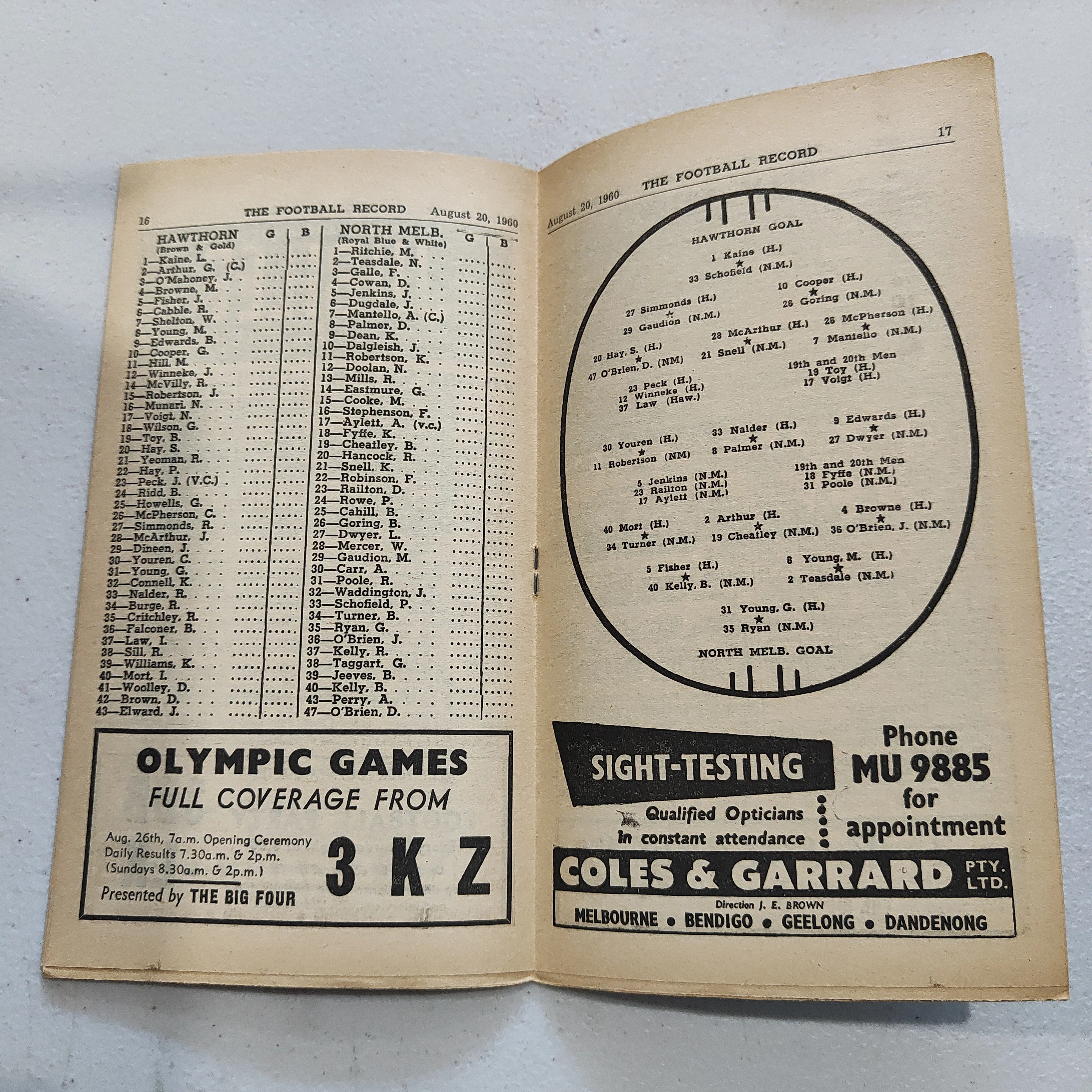 VFL 1960 August 20 Hawthorn v North Melbourne Football Record - Image 2