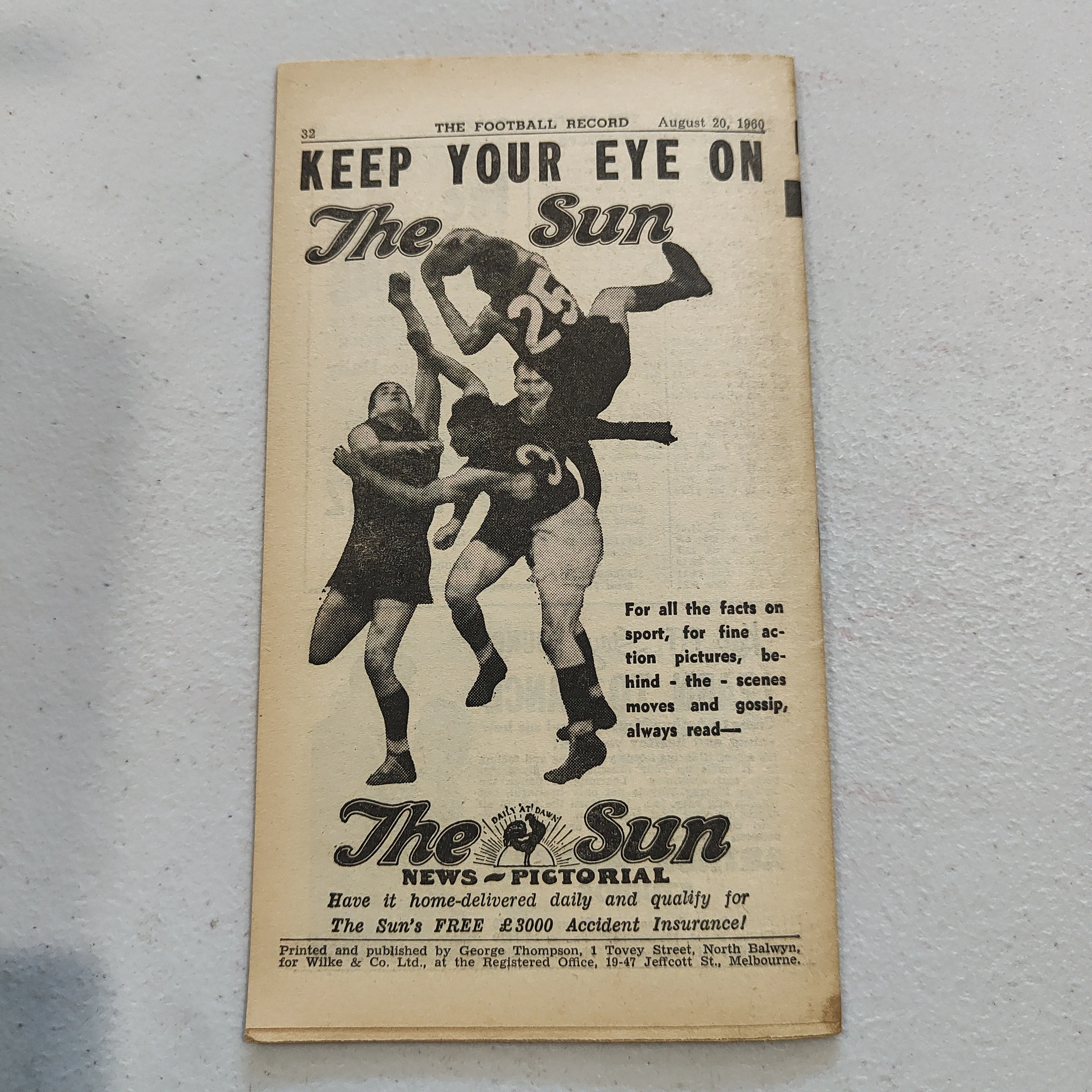 VFL 1960 August 20 Hawthorn v North Melbourne Football Record - Image 3
