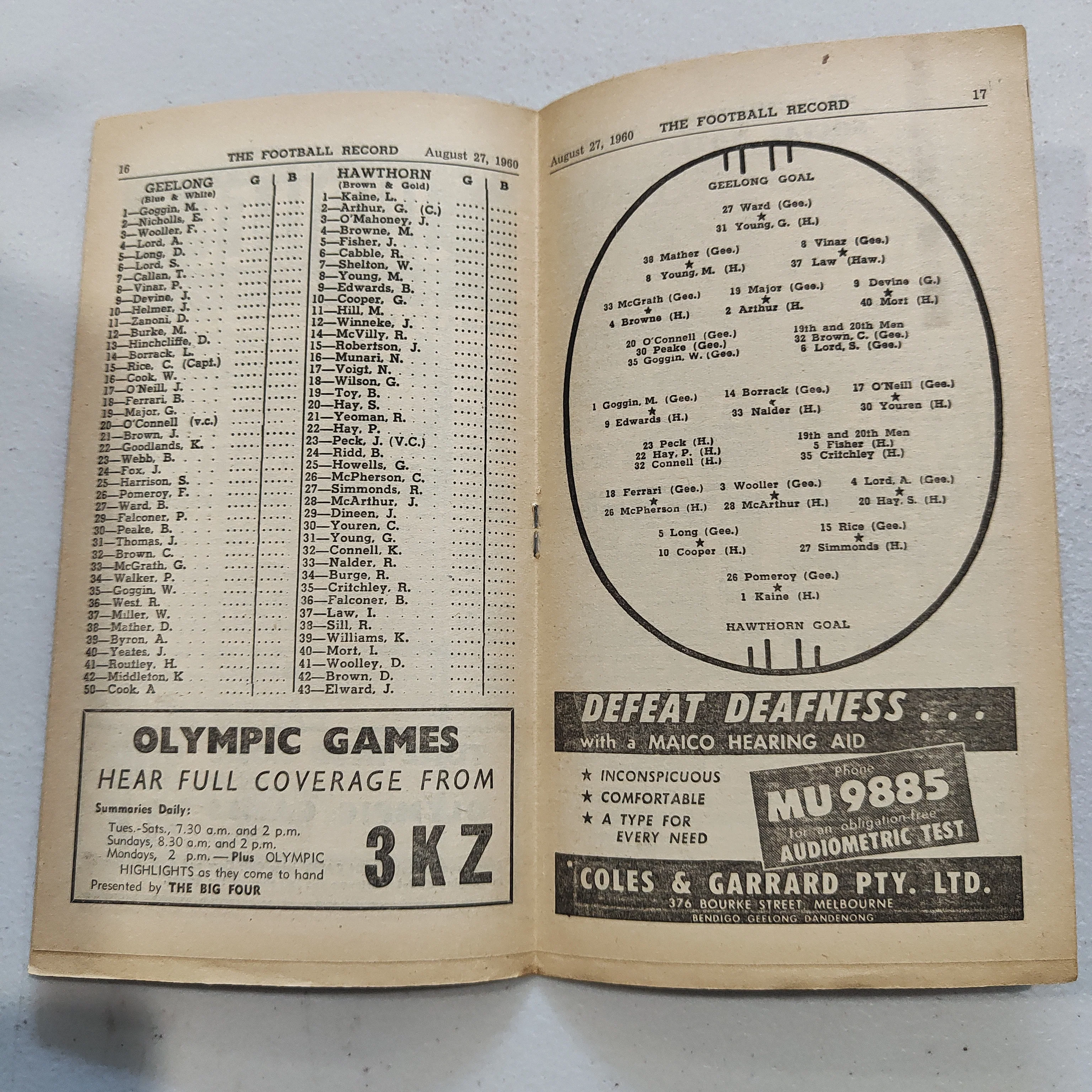 VFL 1960 August 27 Geelong v Hawthorn Football Record - Image 2