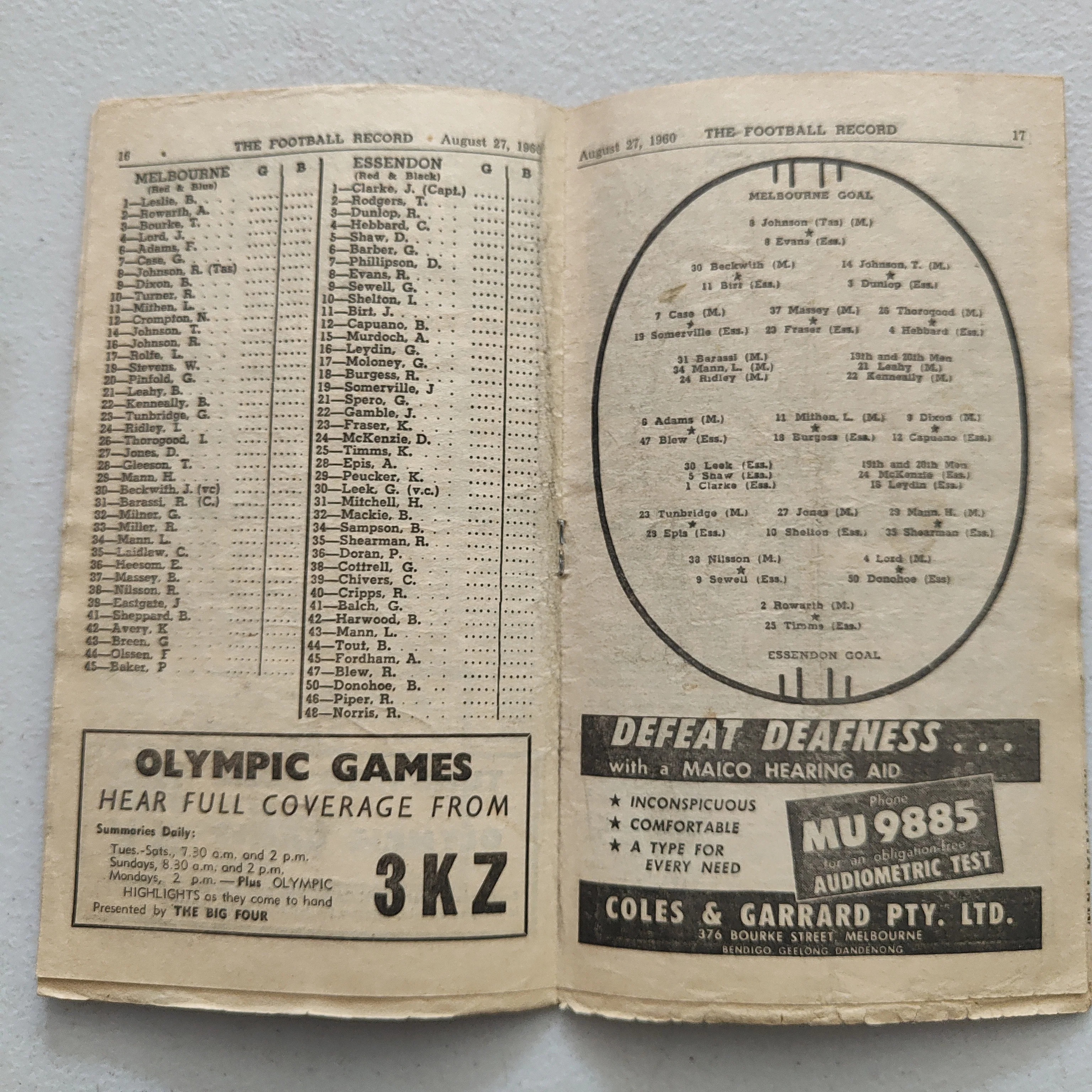 VFL 1960 August 27 Melbourne v Essendon Football Record - Image 2