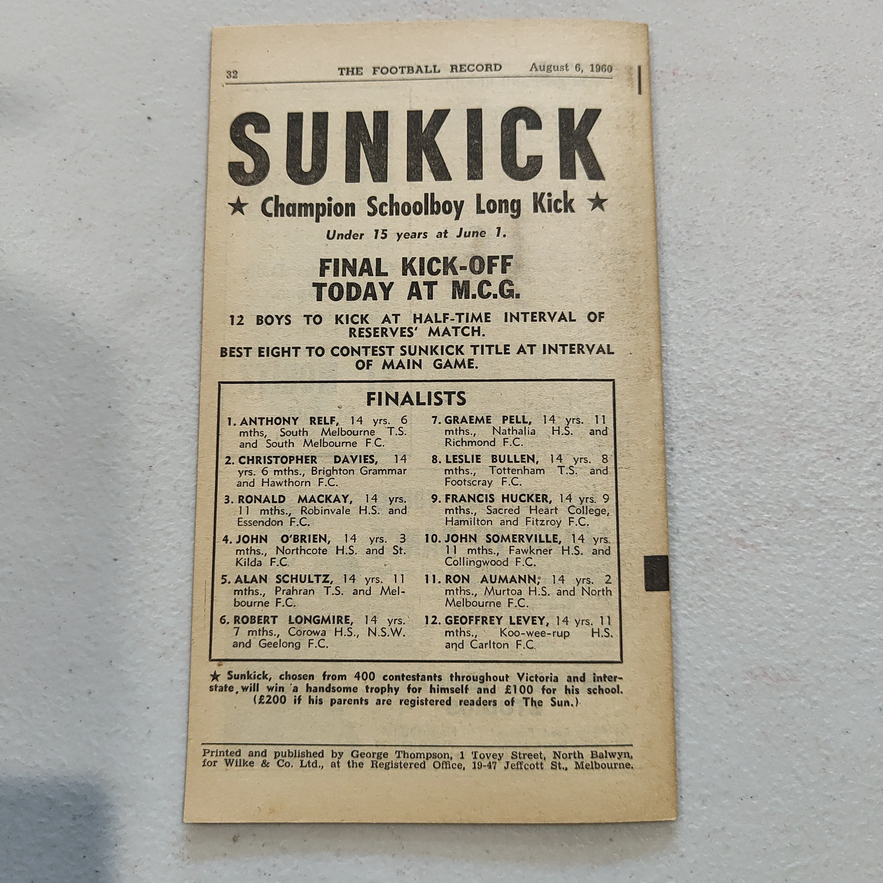 VFL 1960 August 6  Essendon v Footscray Football Record - Image 3