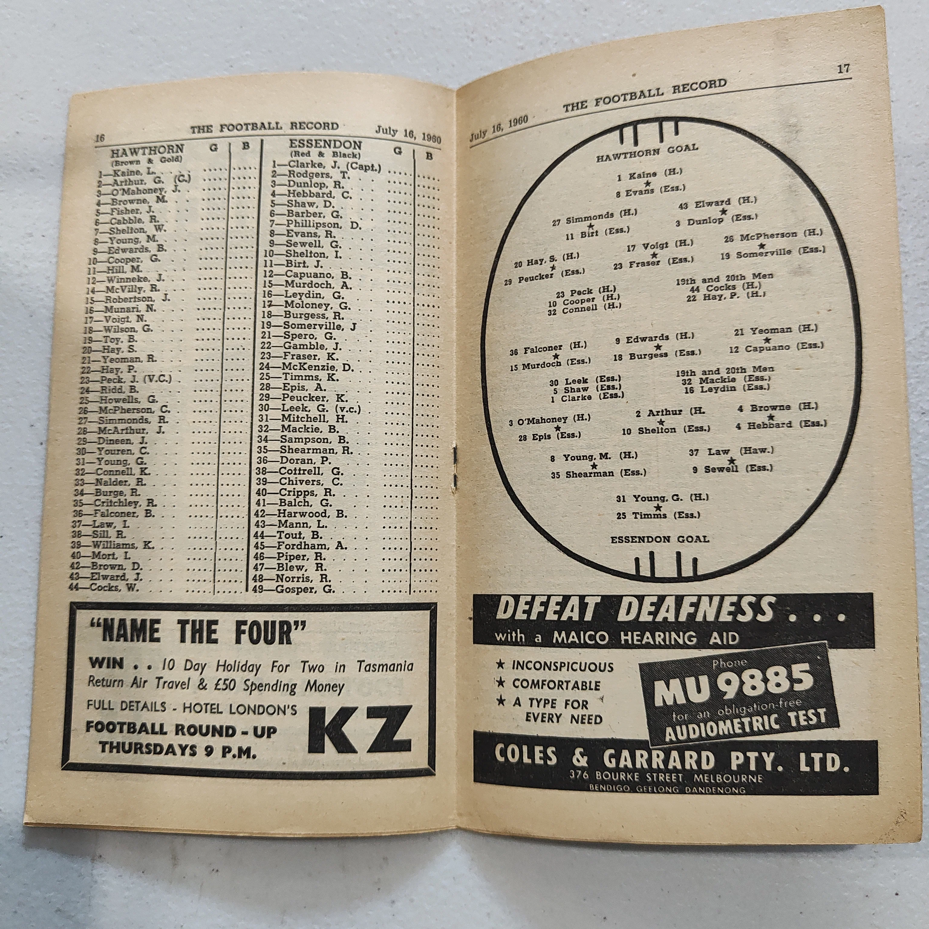VFL 1960 July 16 Hawthorn v Essendon Football Record - Image 2