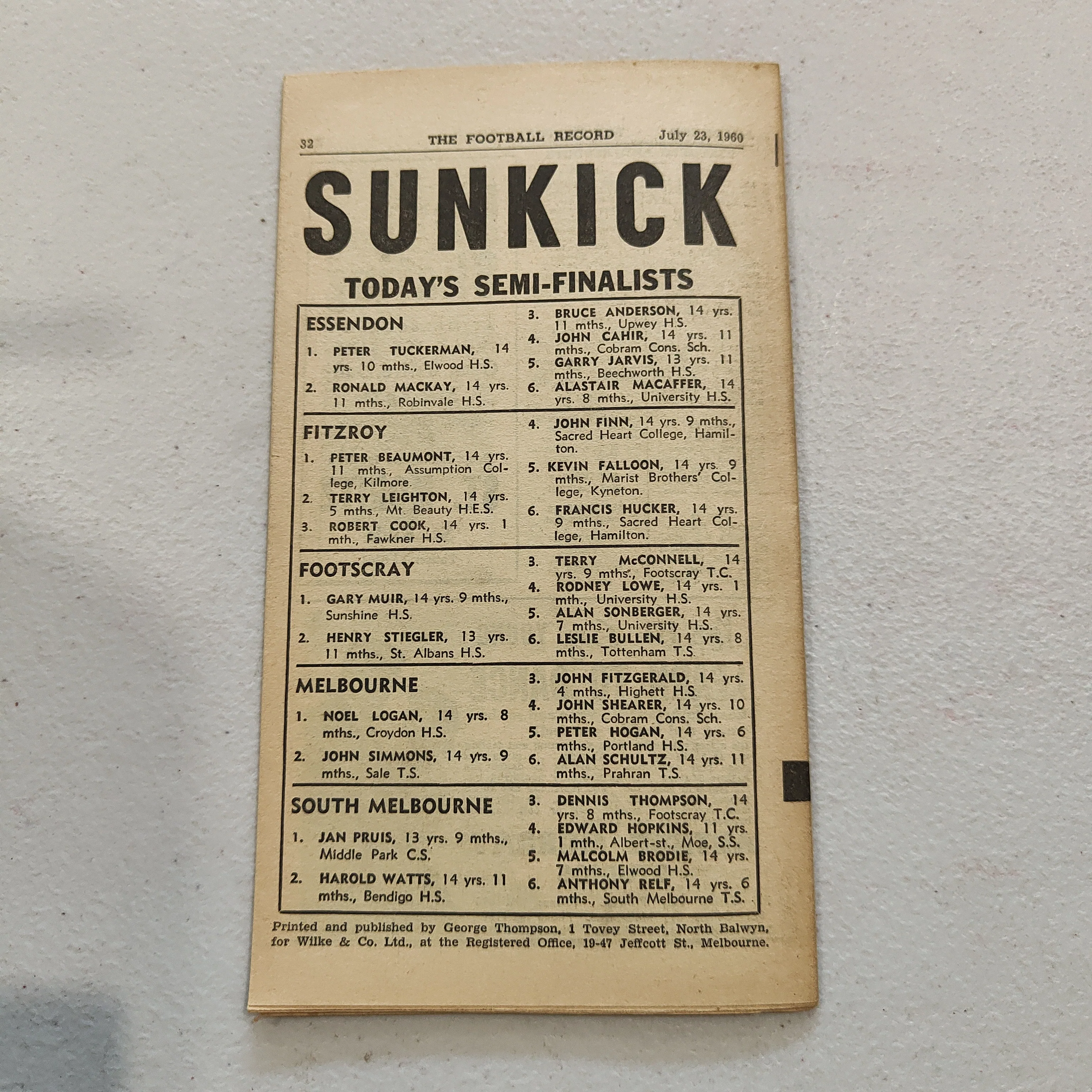 VFL 1960 July 23 Collingwood v Hawthorn Football Record - Image 3