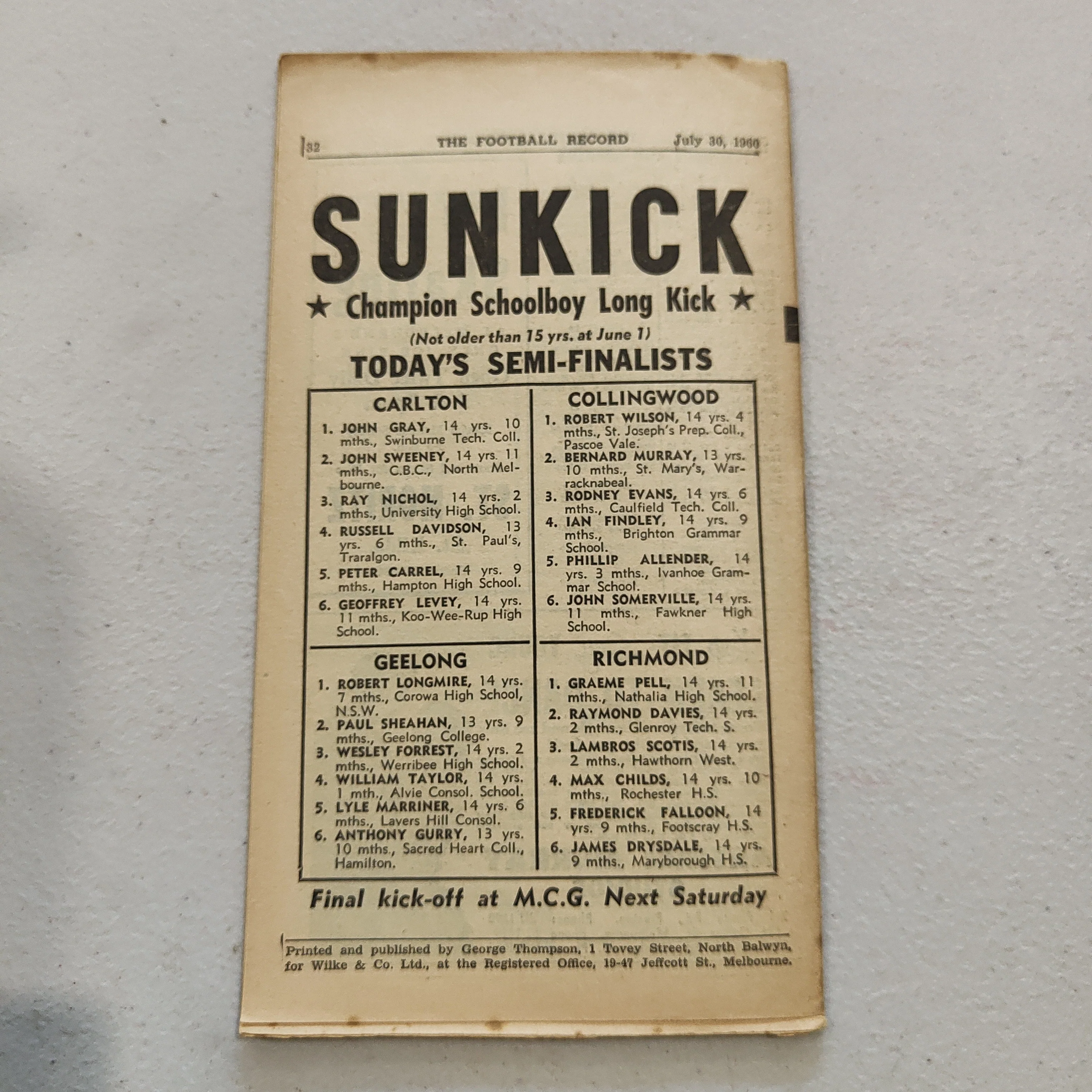 VFL 1960 July 30 Geelong v Fitzroy Football Record - Image 3