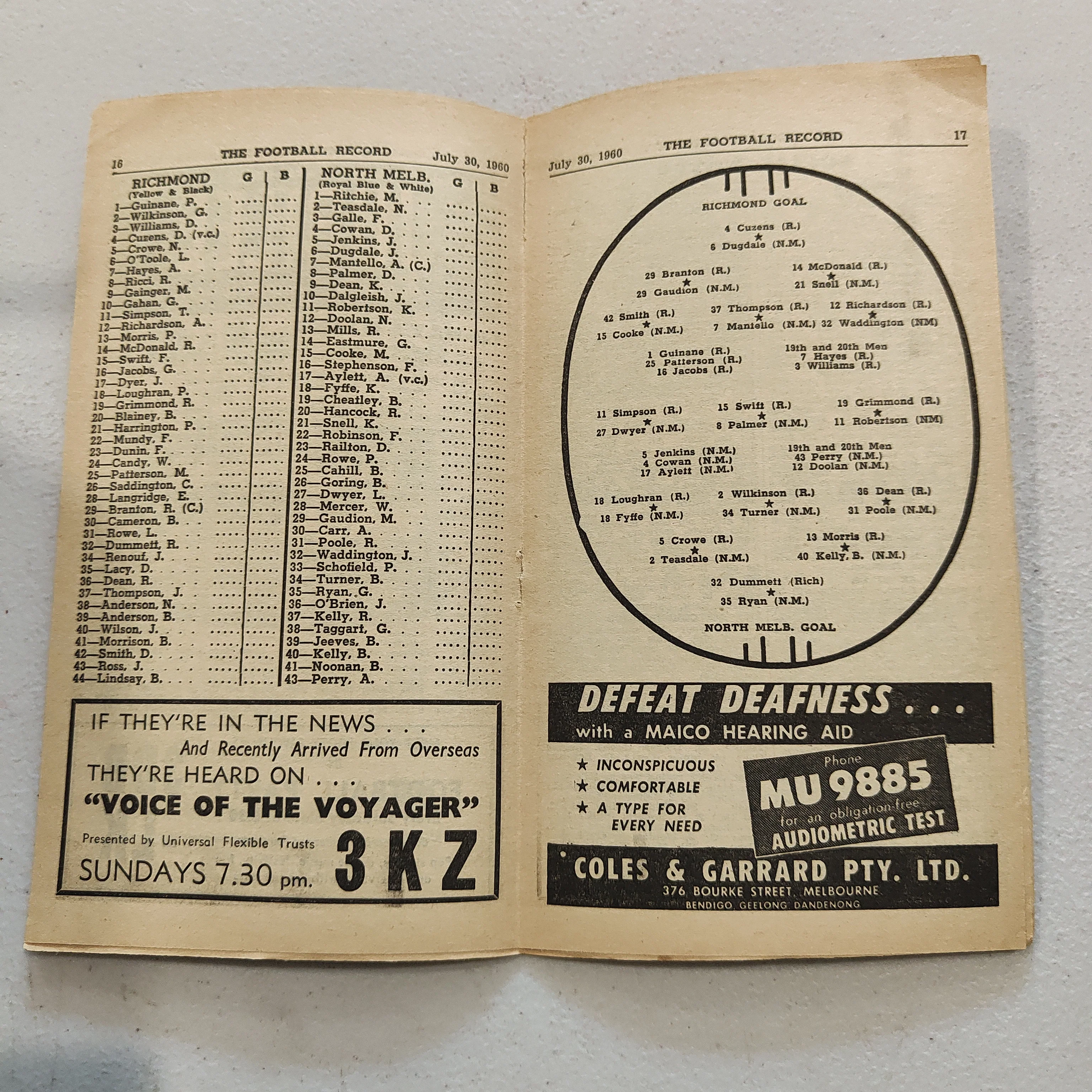 VFL 1960 July 30 Richmond v North Melbourne Football Record - Image 2