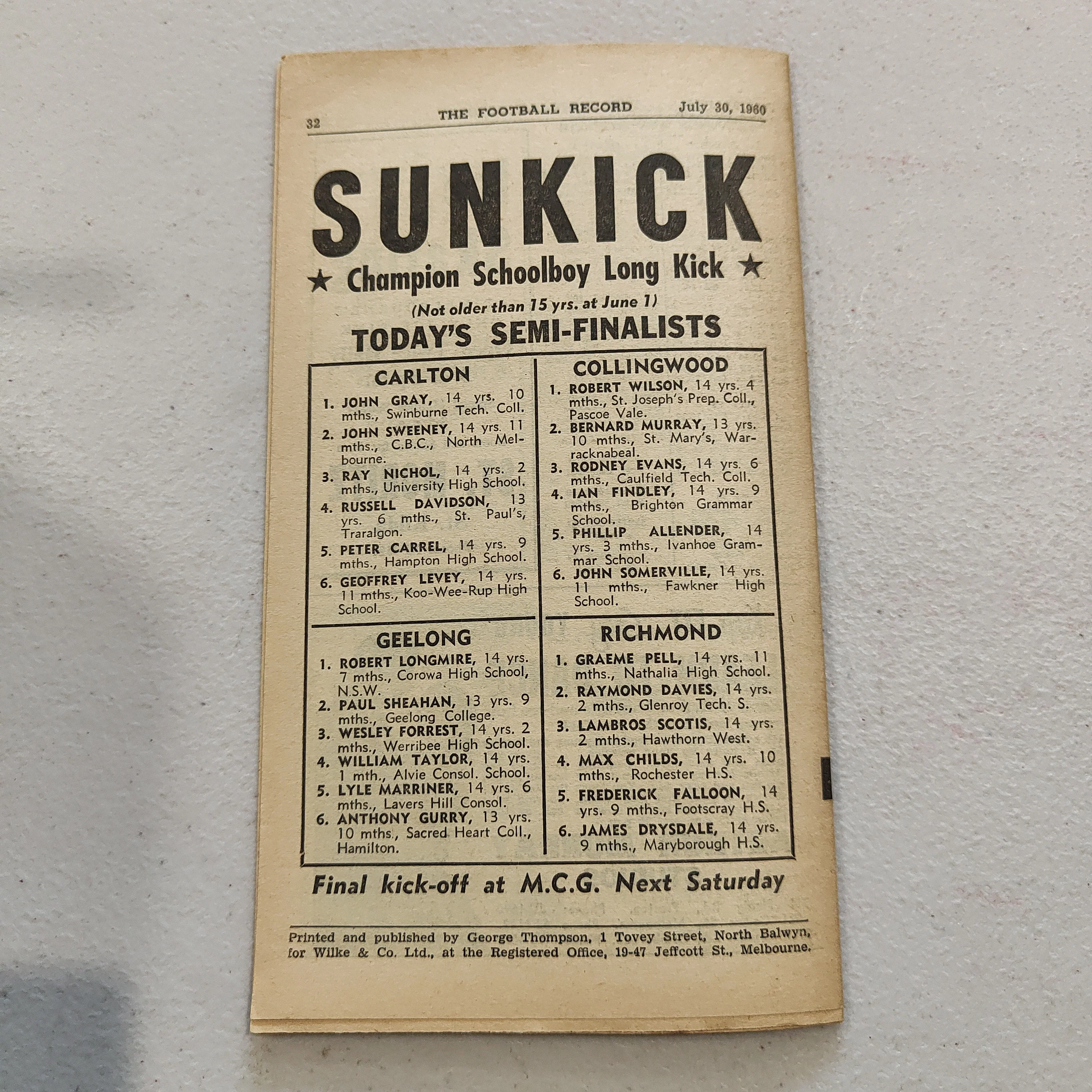 VFL 1960 July 30 Richmond v North Melbourne Football Record - Image 3