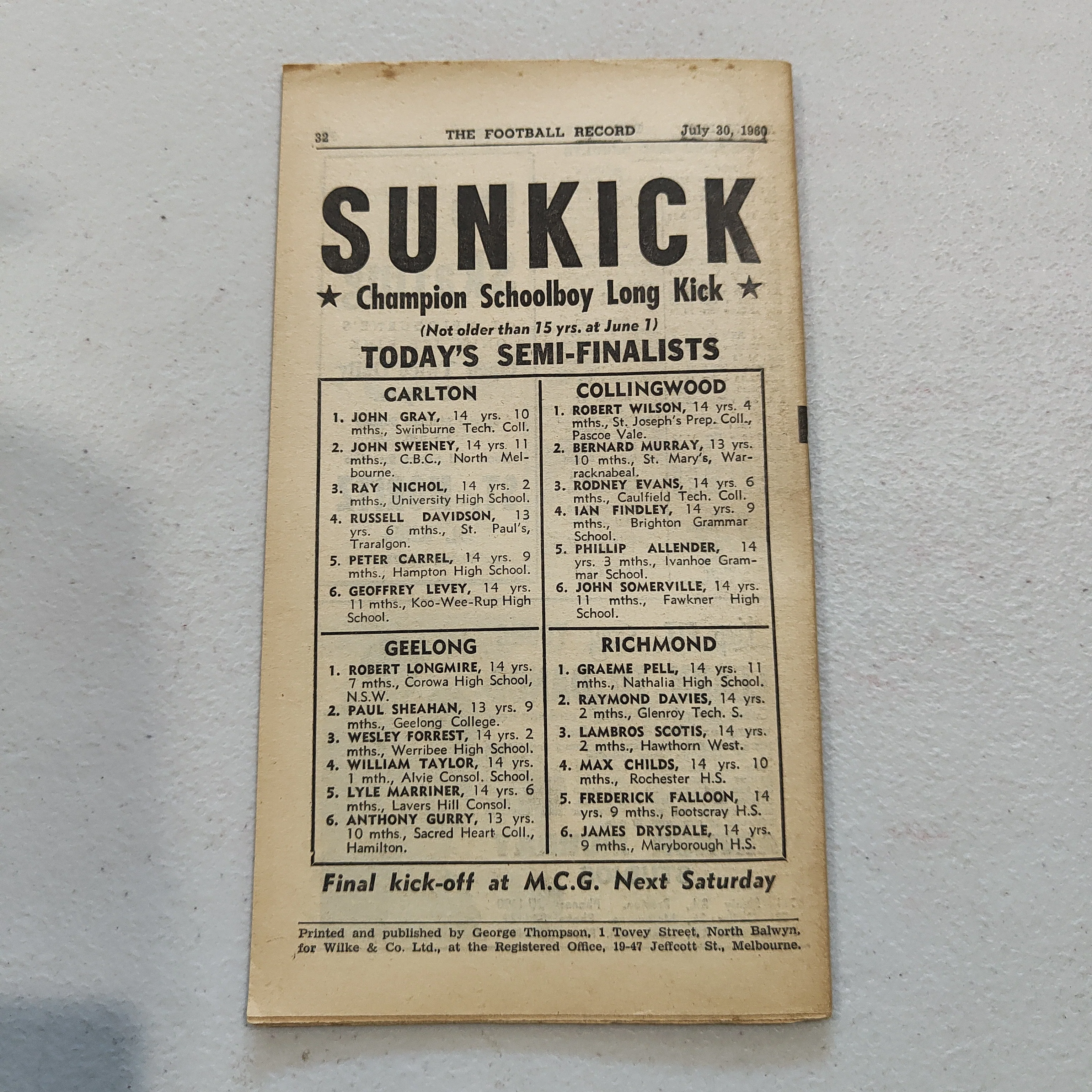 VFL 1960 July 30 South Melbourne v Melbourne Football Record - Image 3