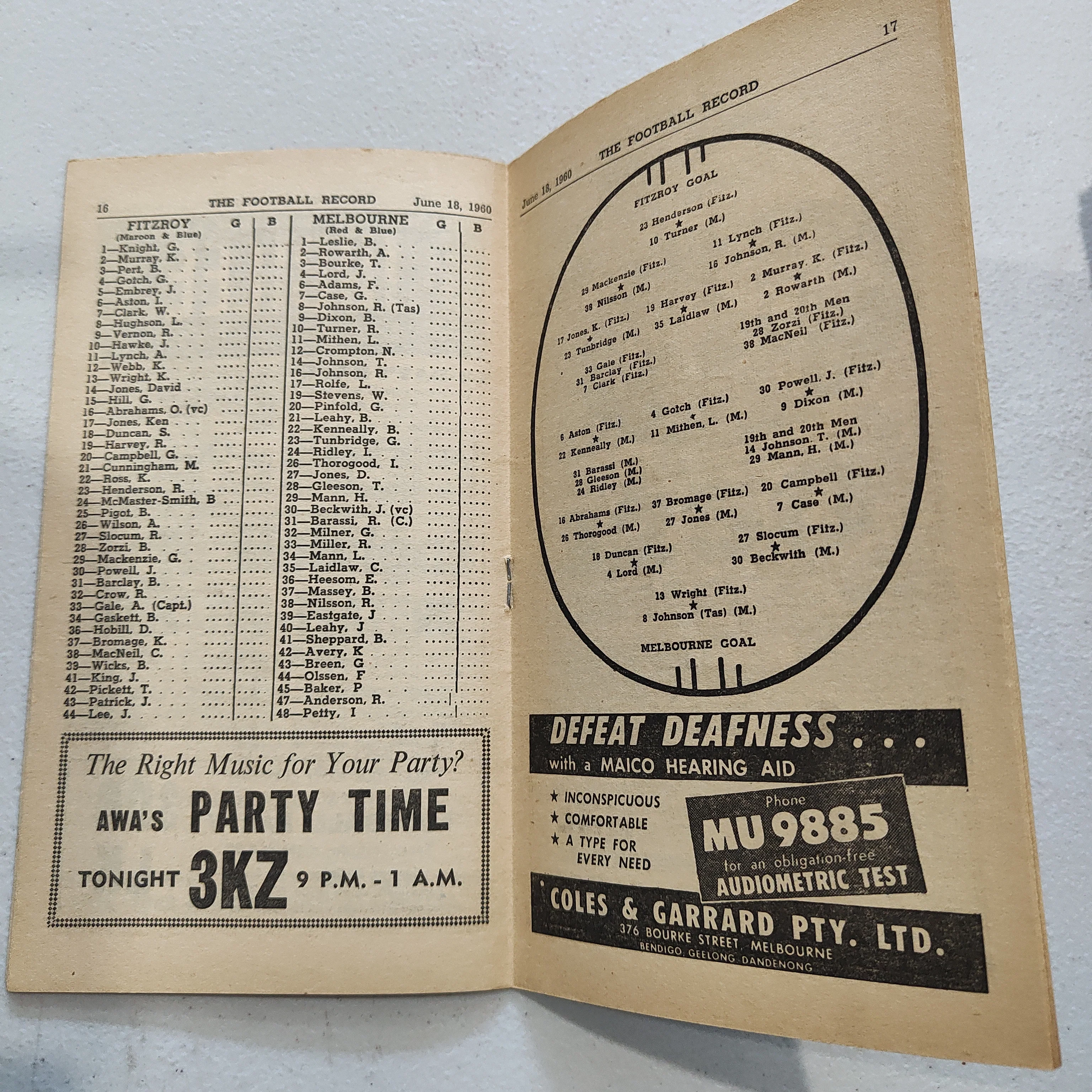 VFL 1960 June 18 Fitzroy v Melbourne Football Record - Image 2