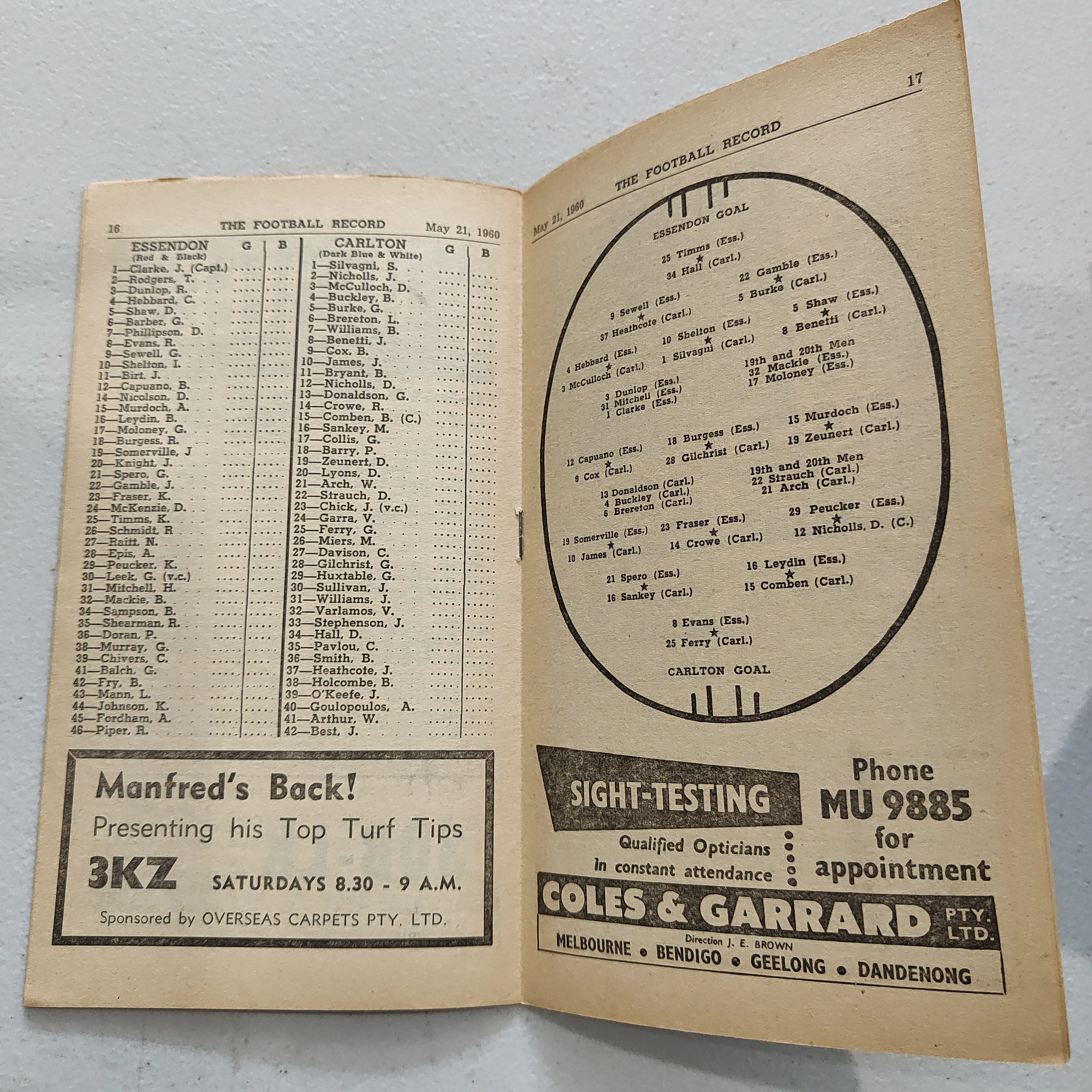 VFL 1960 May 21 Essendon v Carlton Football Record - Image 2